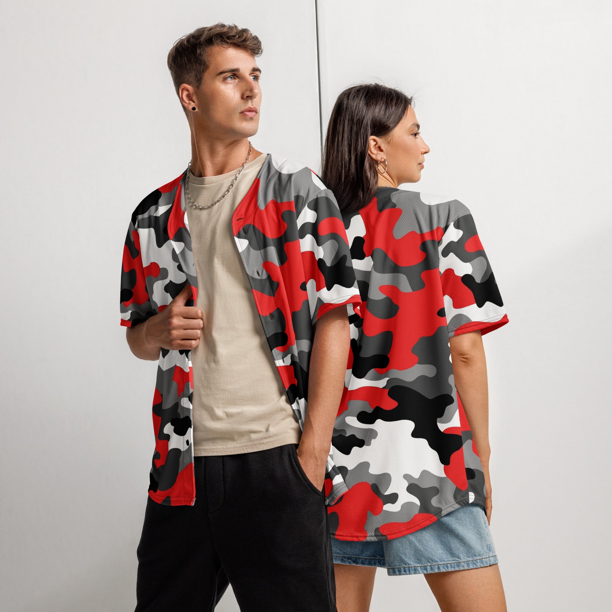 Camo Baseball Jersey | Red, Gray, Black & White Style Camo Colors