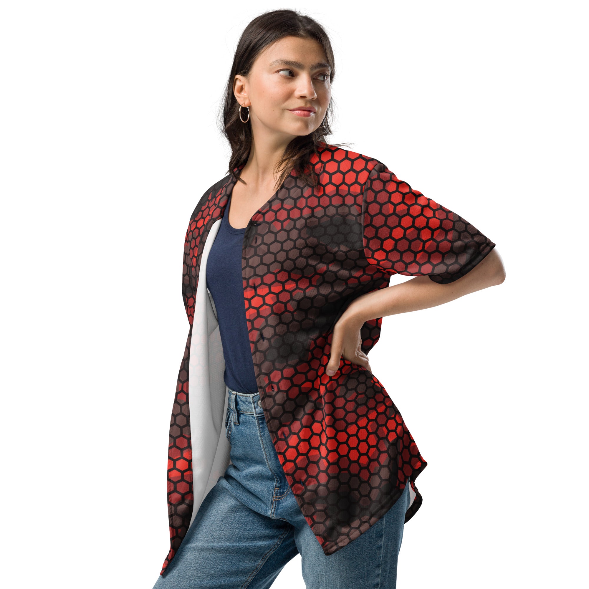 Red Camo Baseball Jersey | Geometric Hive Camo Colors