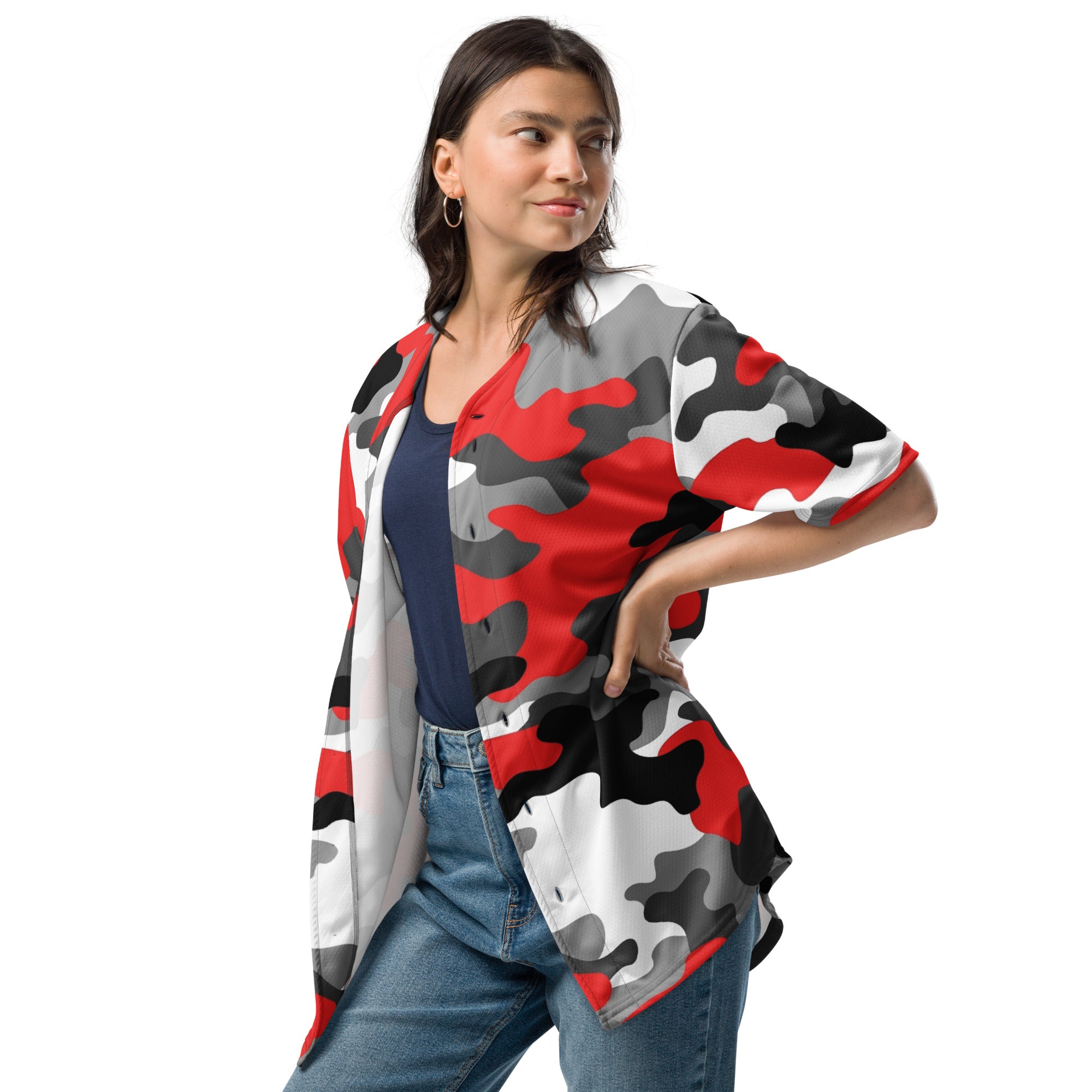 Camo Baseball Jersey | Red, Gray, Black & White Style Camo Colors