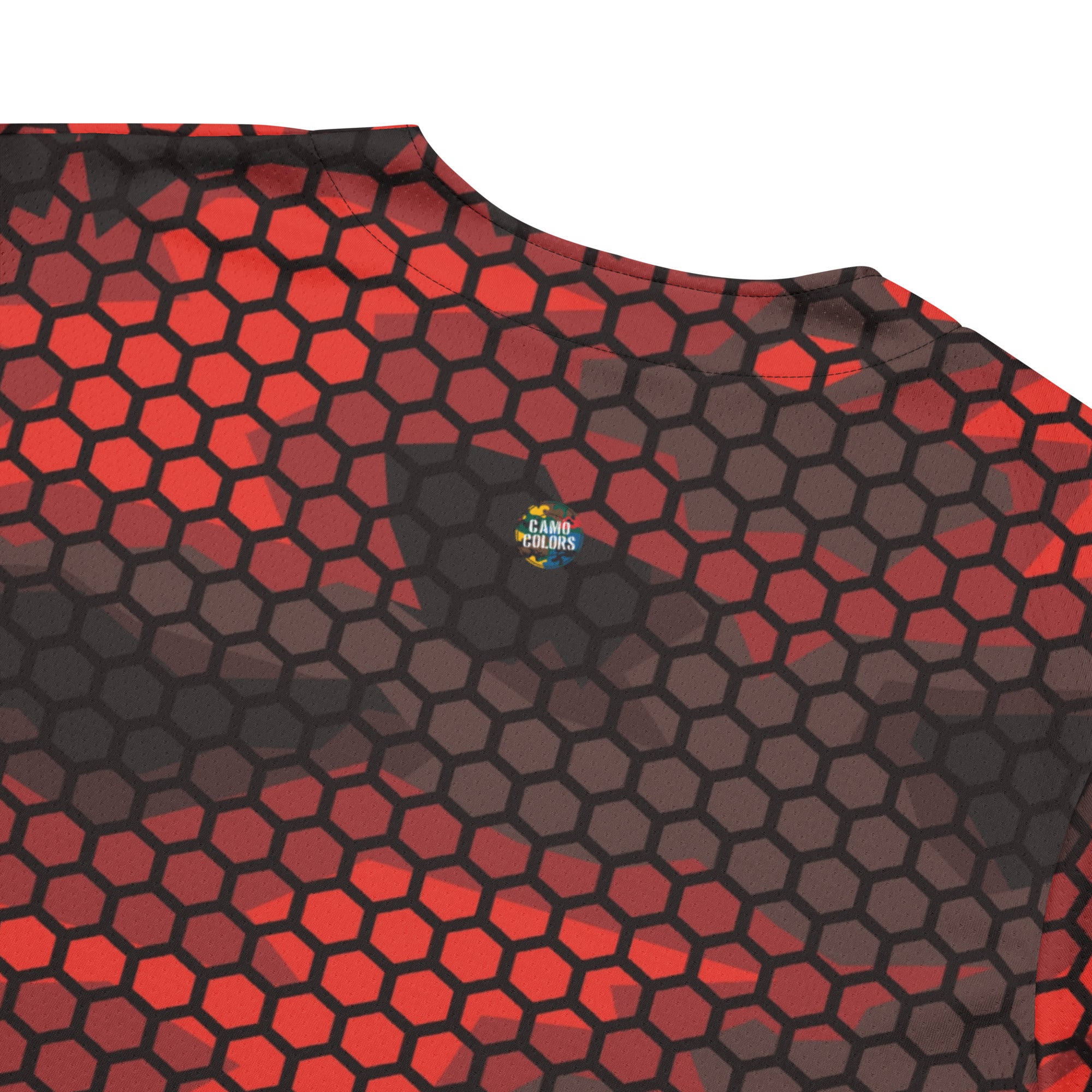 Red Camo Baseball Jersey | Geometric Hive Camo Colors