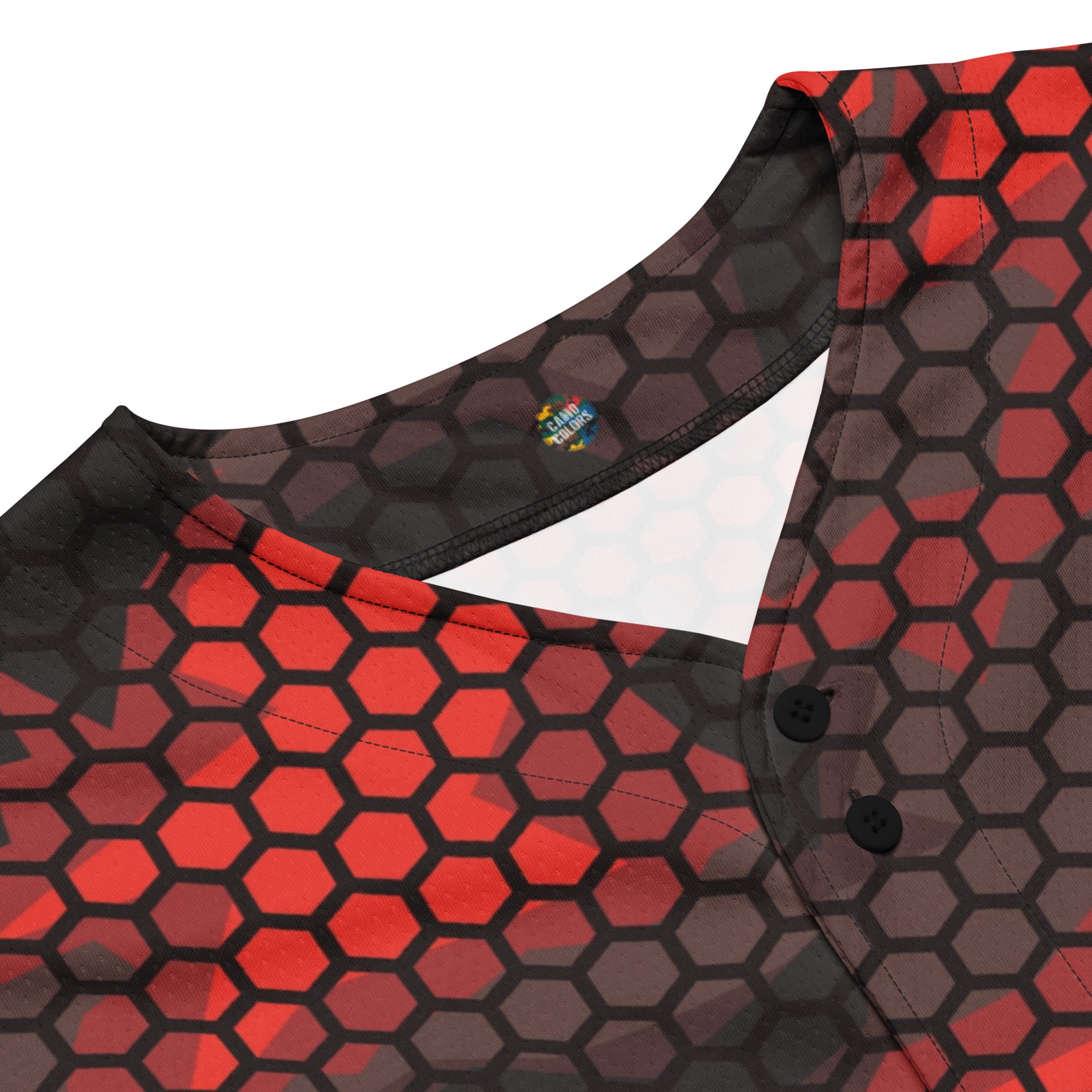 Red Camo Baseball Jersey | Geometric Hive Camo Colors