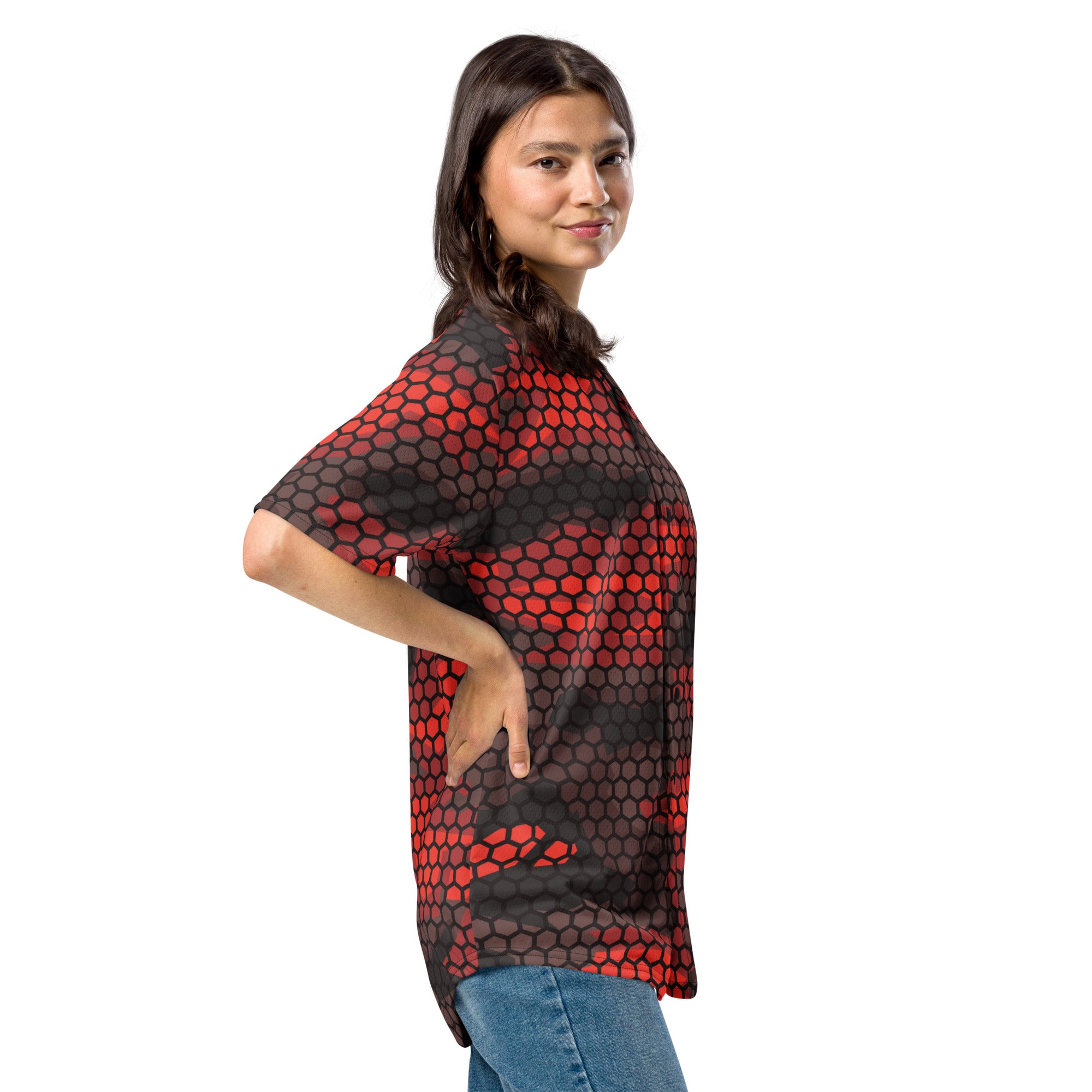 Red Camo Baseball Jersey | Geometric Hive Camo Colors