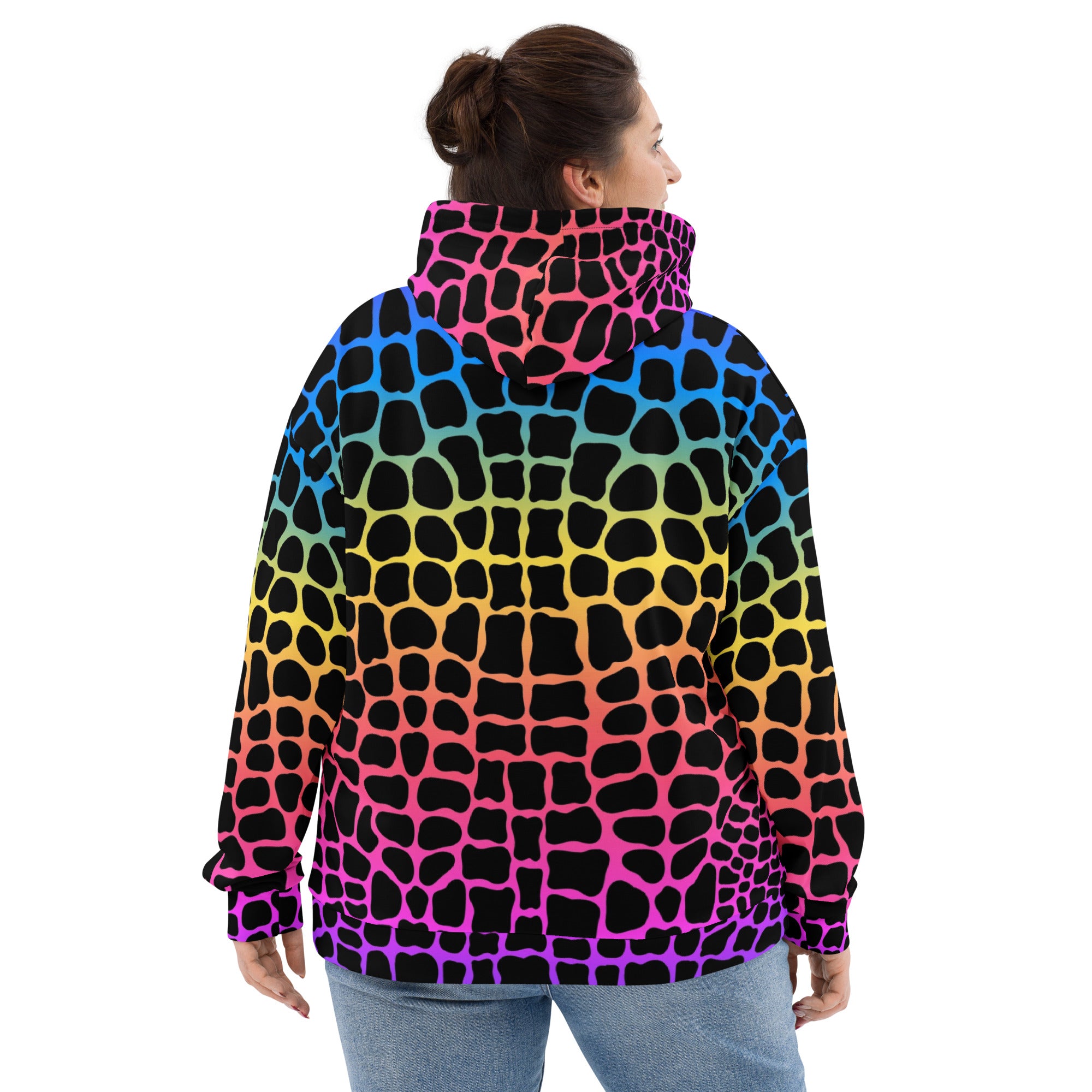 Unisex Hoodie | Neon Rainbow Colored Crocodile Print Camo Colors