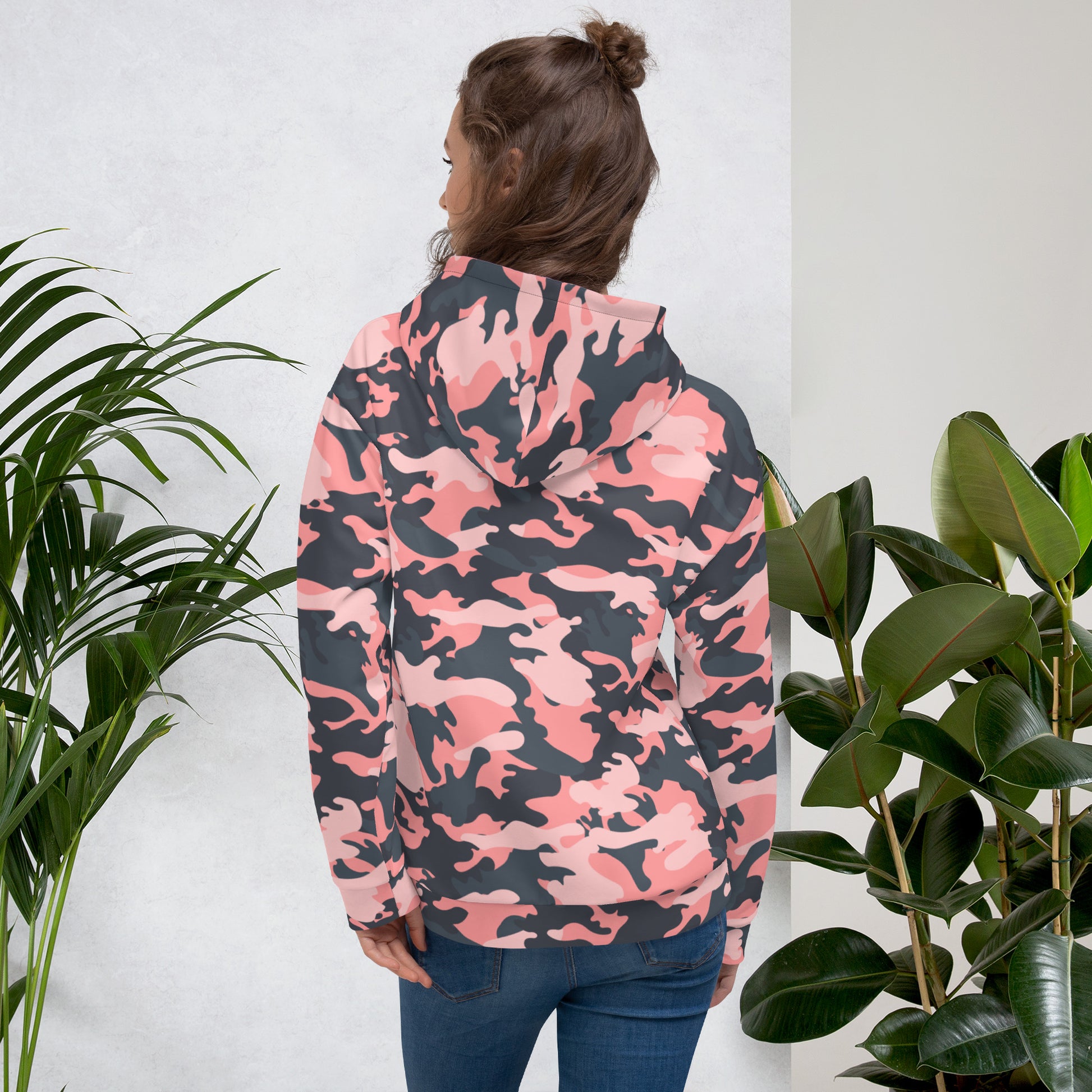 Pink Camo Hoodie | Mixed Charcoal and Light Salmon Camo Colors