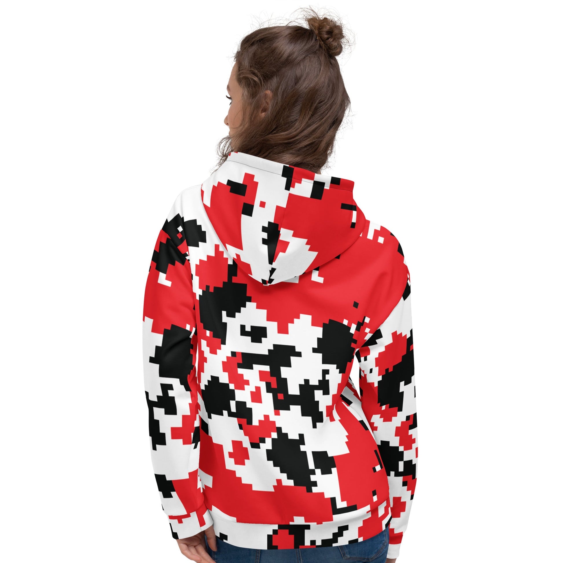 Red, Black & White Large Pixel Camo Hoodie | Camo Colors
