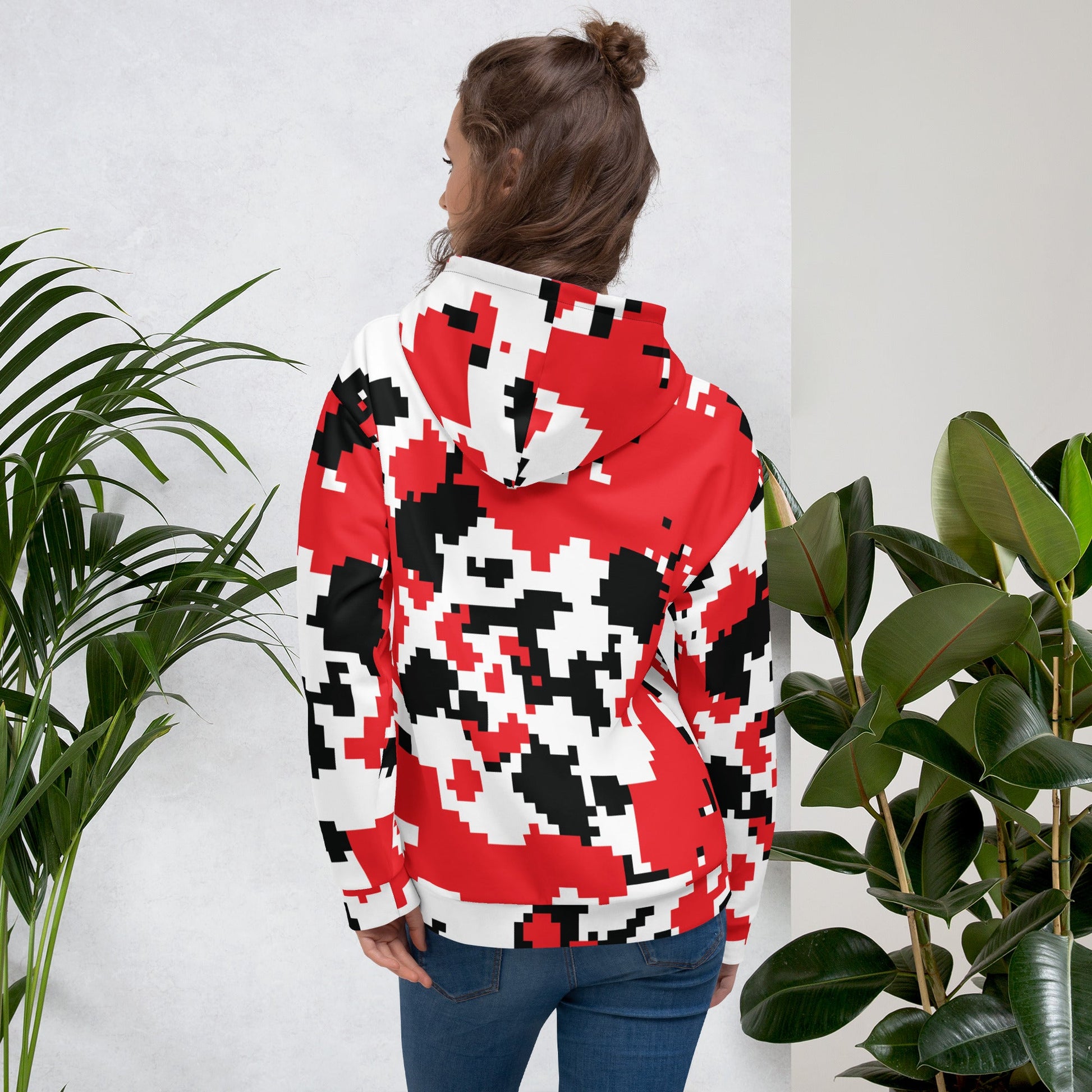 Red, Black & White Large Pixel Camo Hoodie | Camo Colors