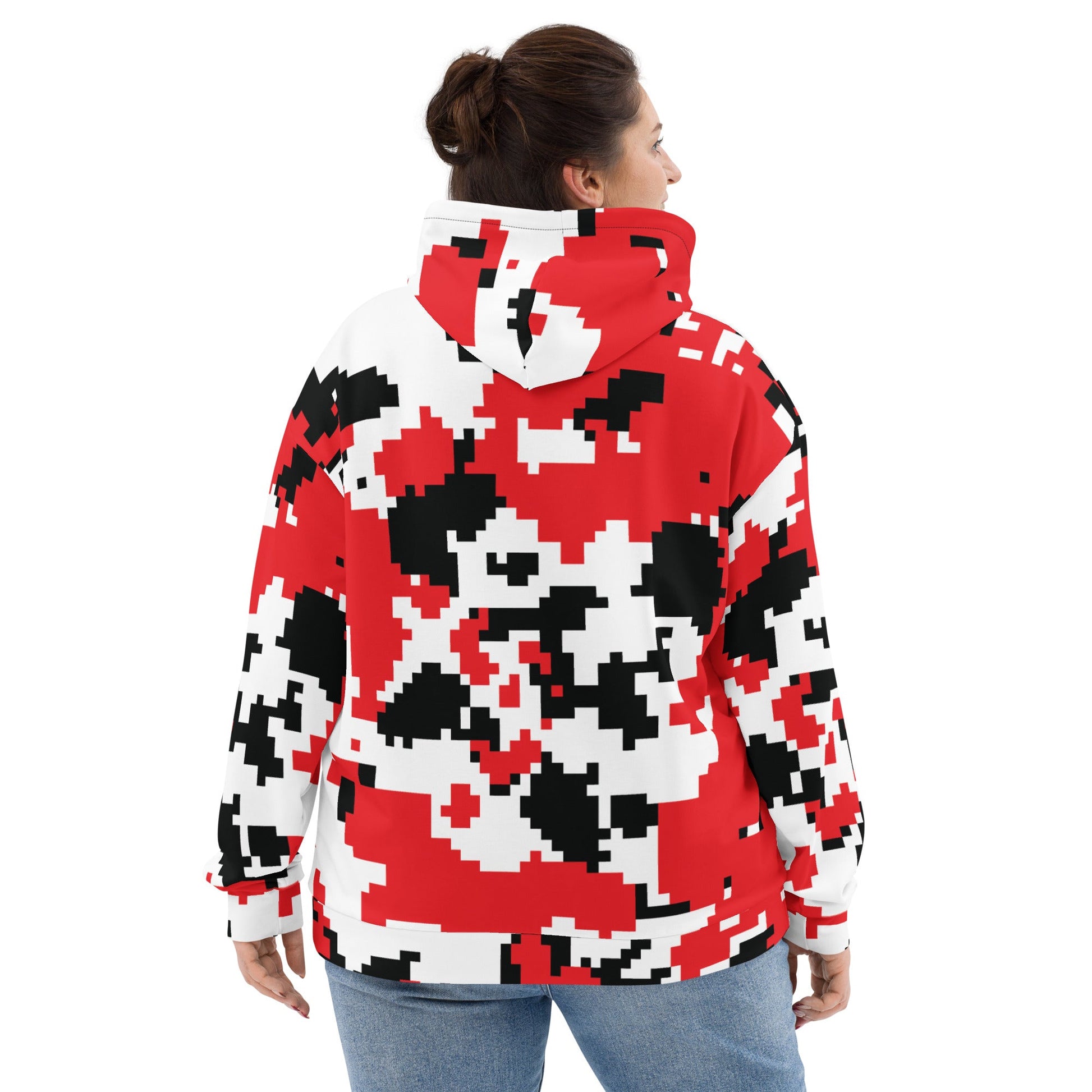 Red, Black & White Large Pixel Camo Hoodie | Camo Colors