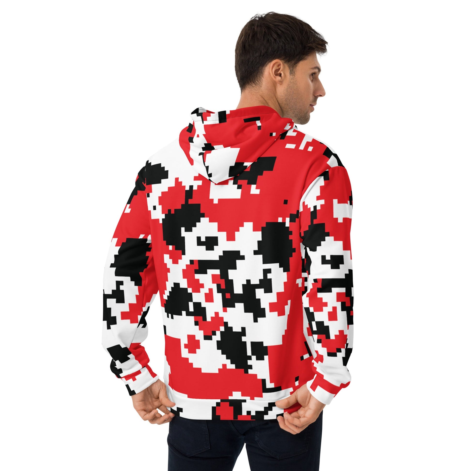 Red, Black & White Large Pixel Camo Hoodie | Camo Colors