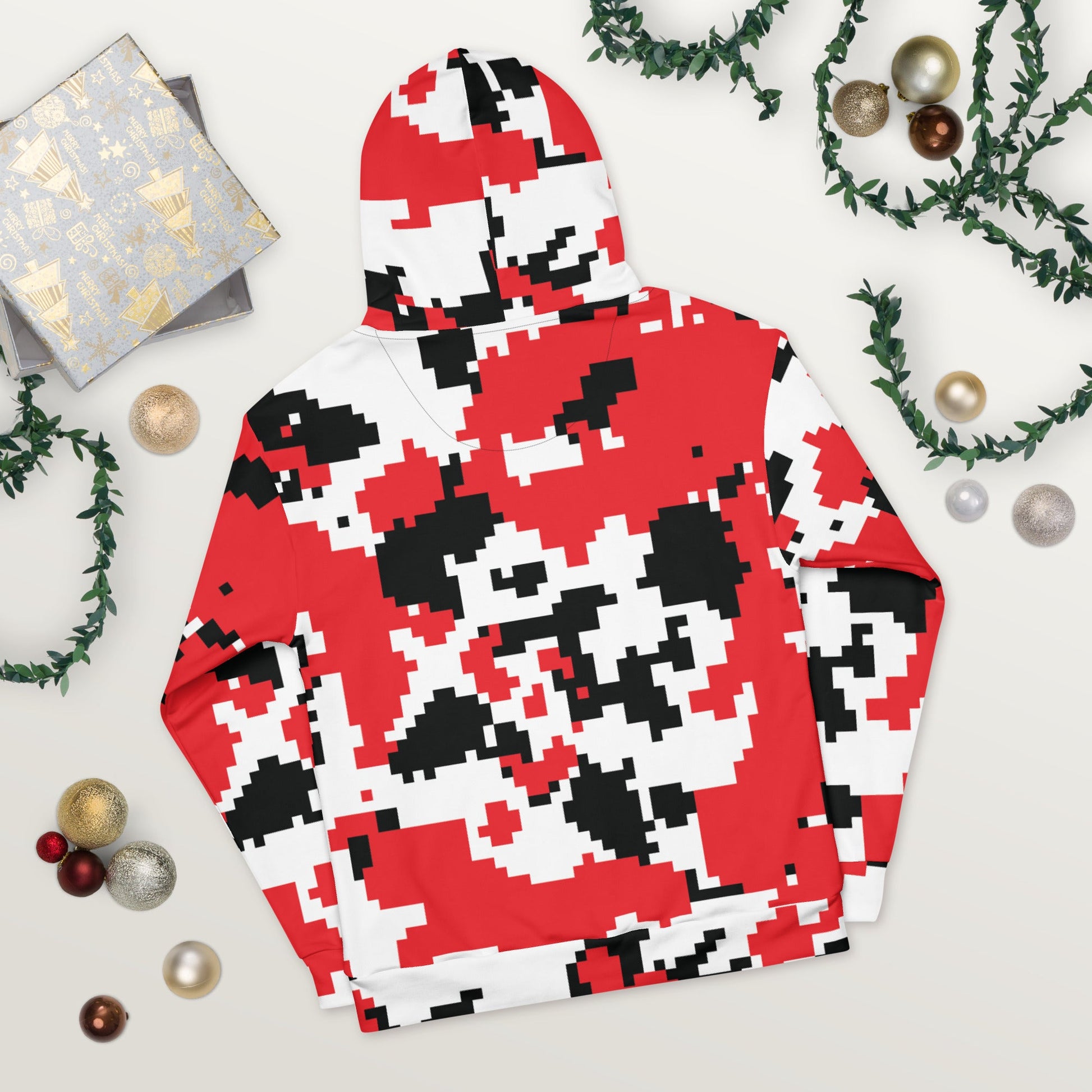 Red, Black & White Large Pixel Camo Hoodie | Camo Colors