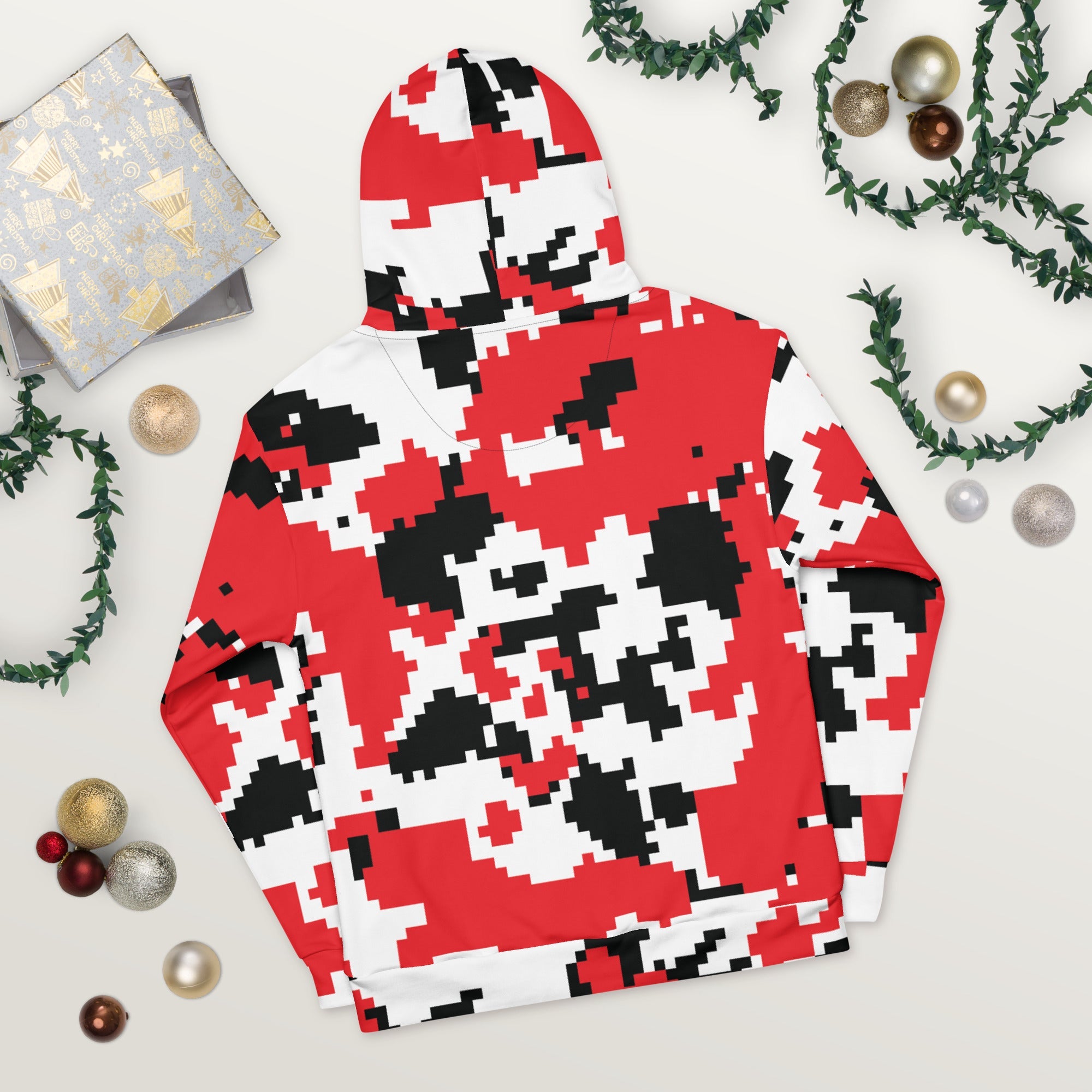 Red, Black & White Large Pixel Camo Hoodie | Camo Colors