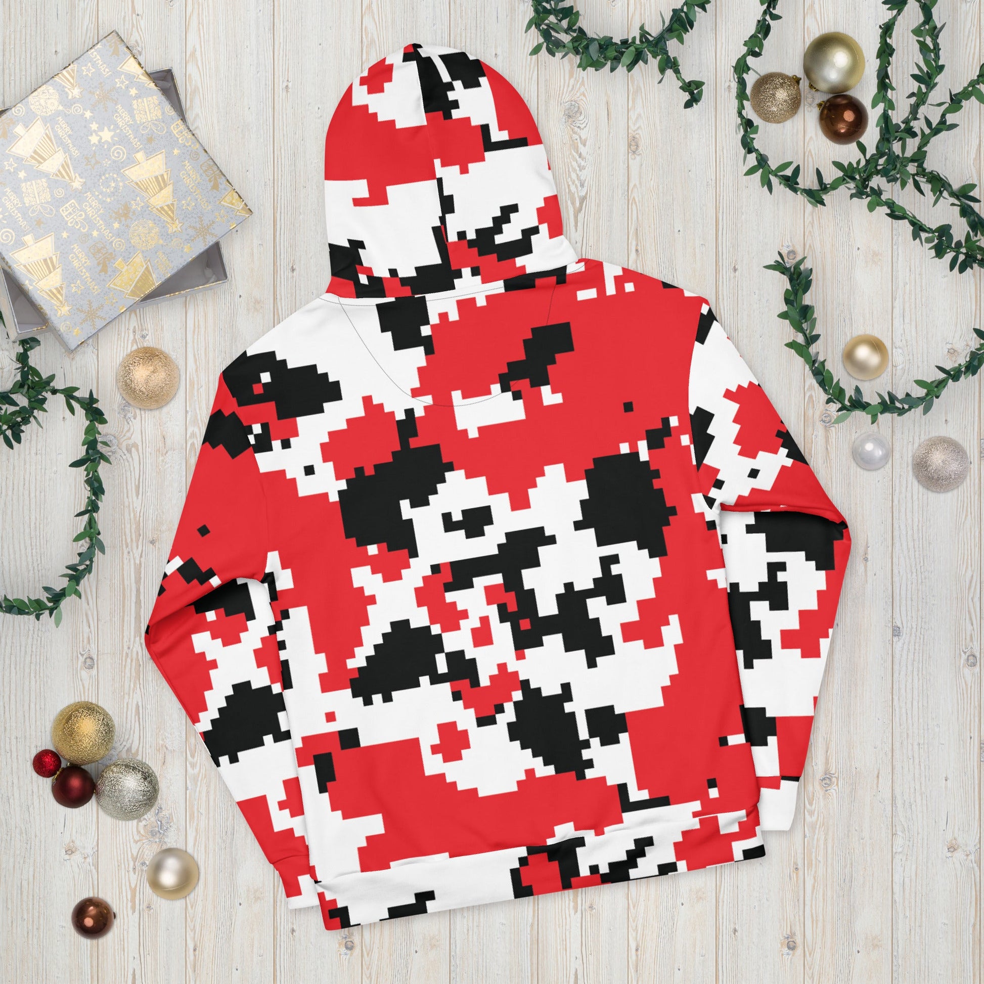 Red, Black & White Large Pixel Camo Hoodie | Camo Colors