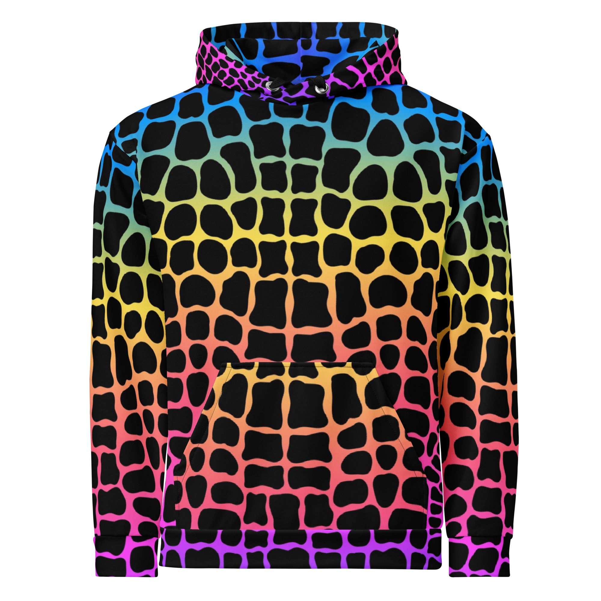Unisex Hoodie | Neon Rainbow Colored Crocodile Print Camo Colors