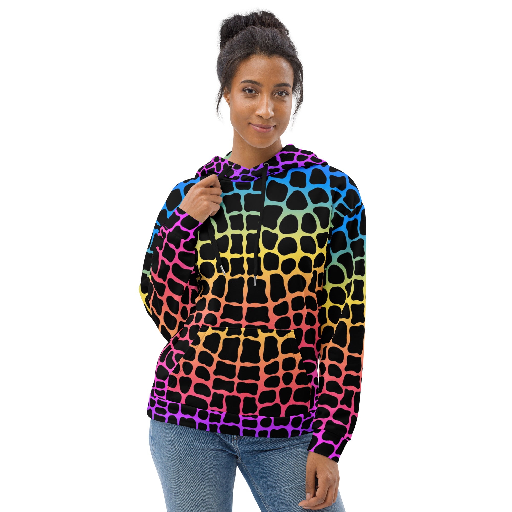 Unisex Hoodie | Neon Rainbow Colored Crocodile Print Camo Colors