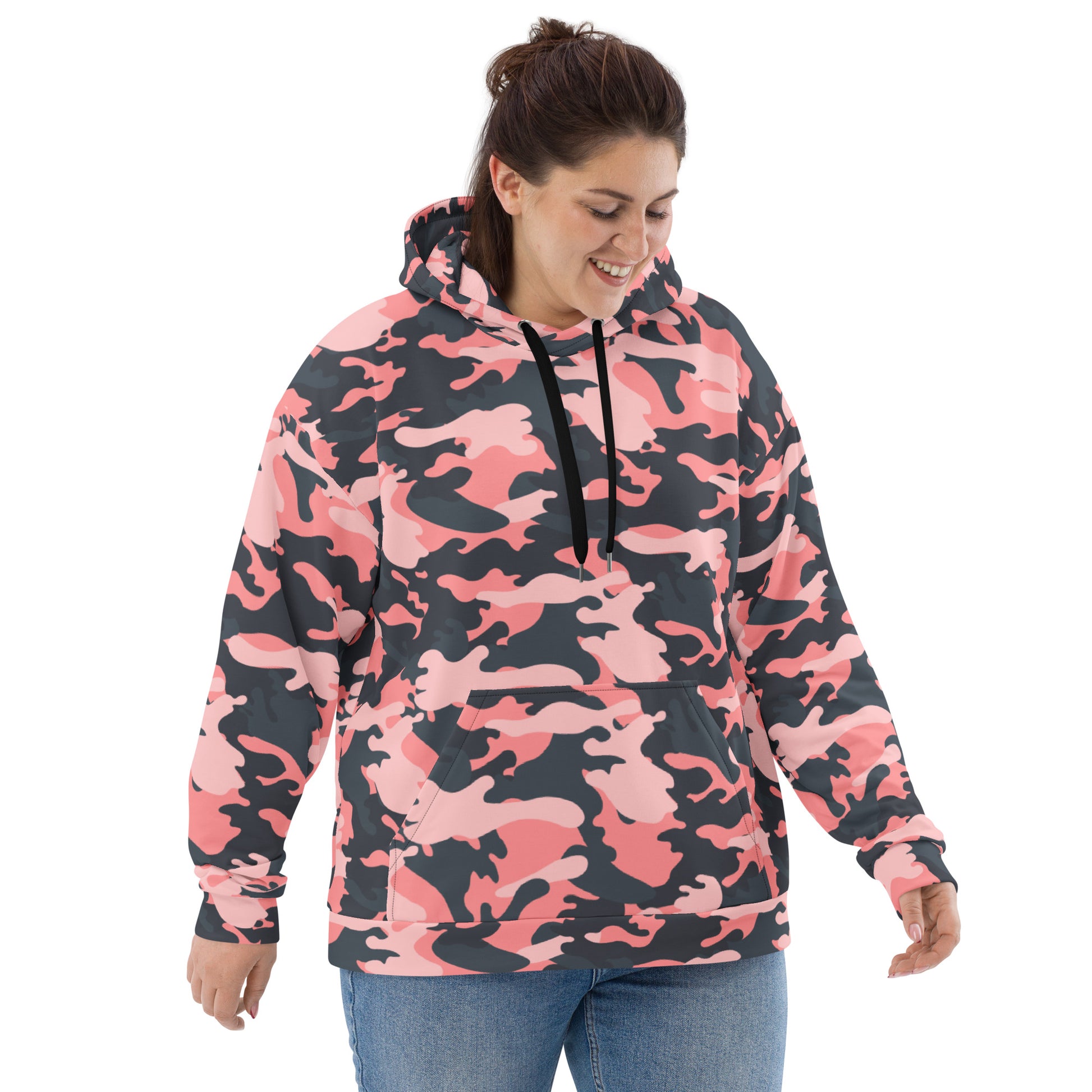 Pink Camo Hoodie | Mixed Charcoal and Light Salmon Camo Colors