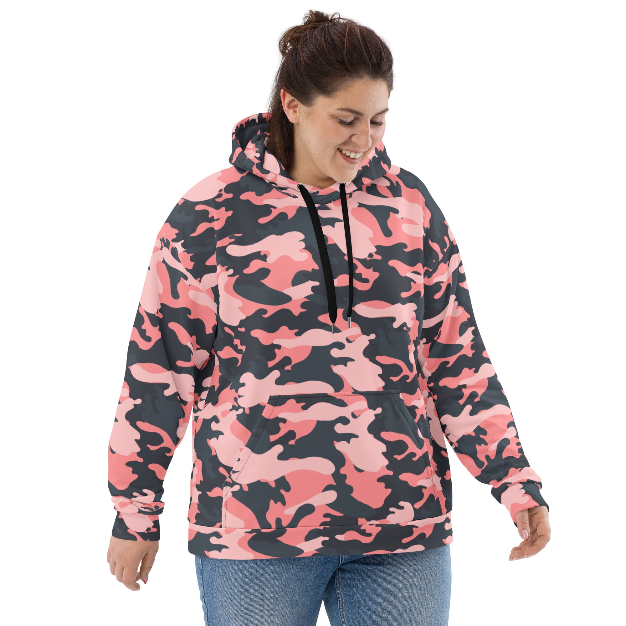 Pink Camo Hoodie | Mixed Charcoal and Light Salmon Camo Colors
