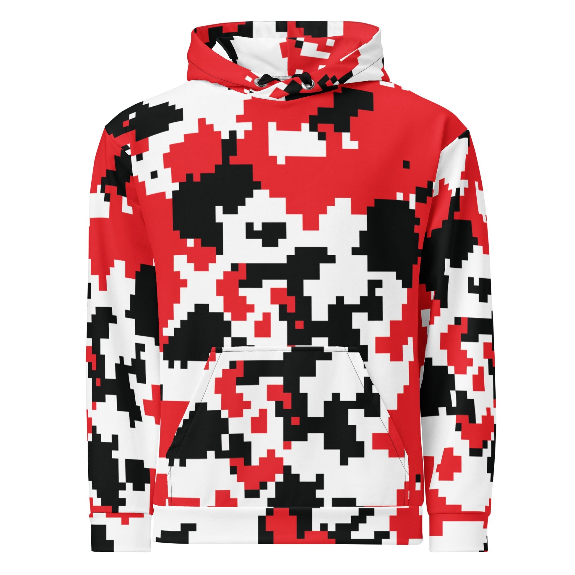 Red, Black & White Large Pixel Camo Hoodie | Camo Colors