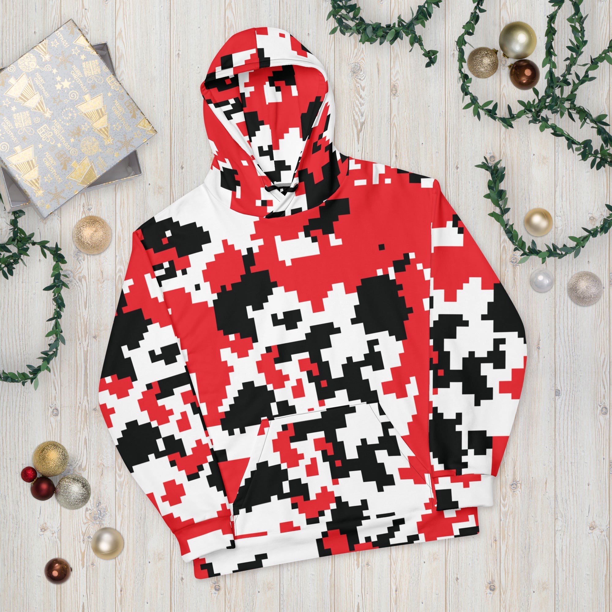 Red, Black & White Large Pixel Camo Hoodie | Camo Colors