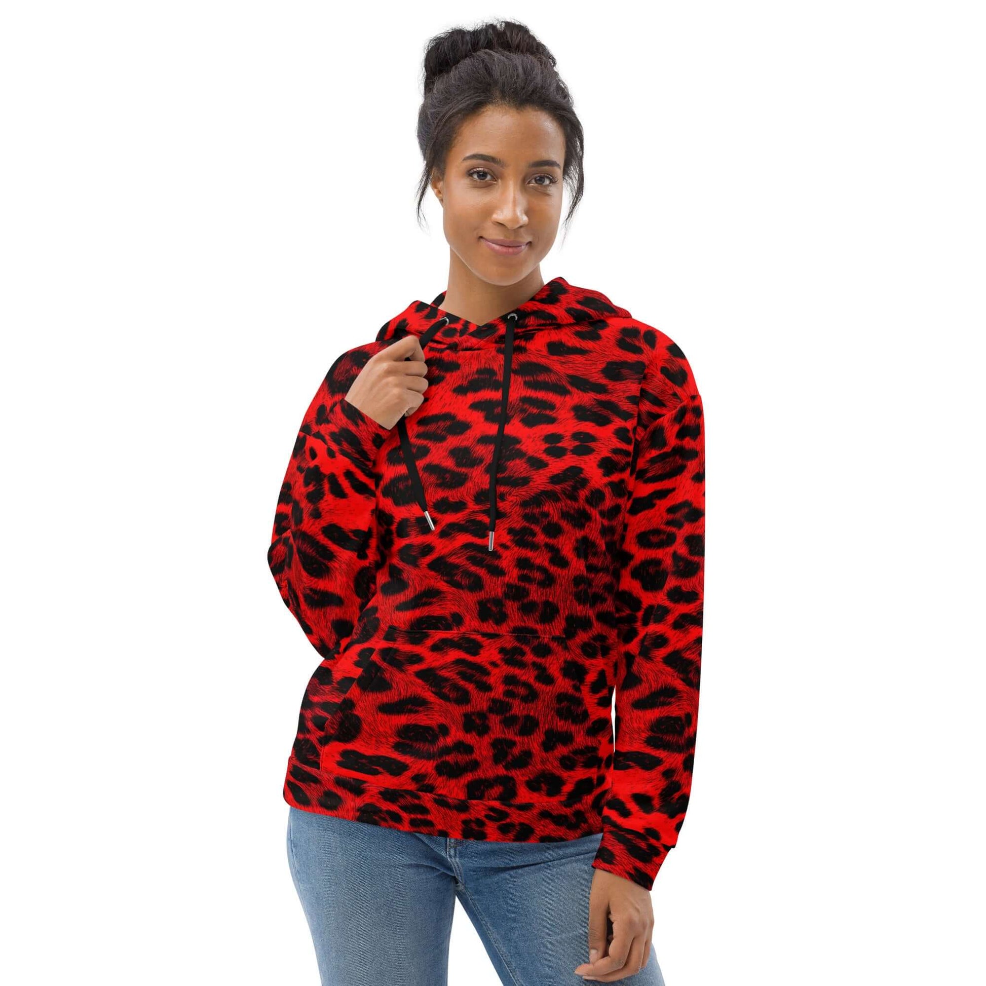 Cozy Heavyweight Leopard Hoodie | Red & Black Print | Camo Colors