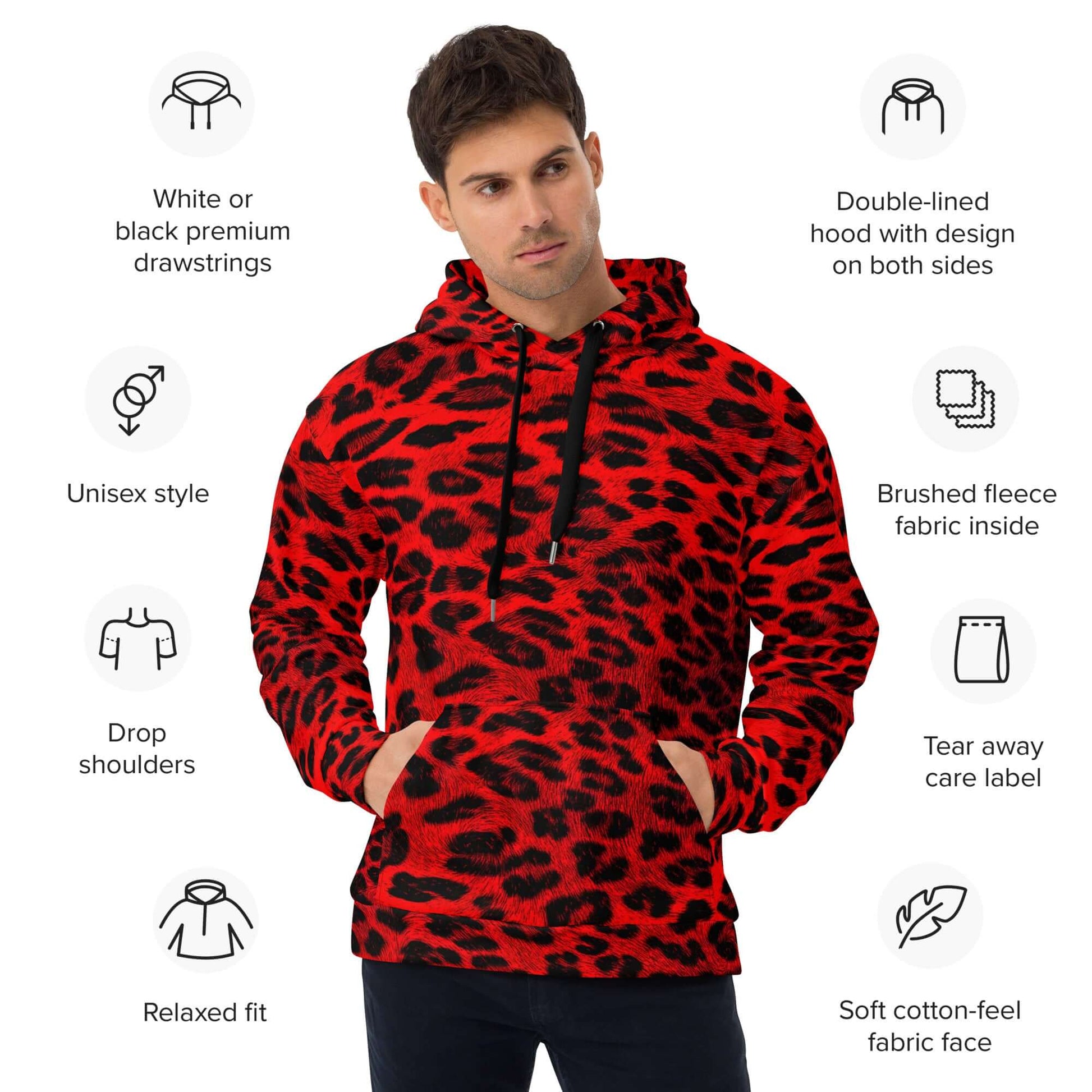 Cozy Heavyweight Leopard Hoodie | Red & Black Print | Camo Colors