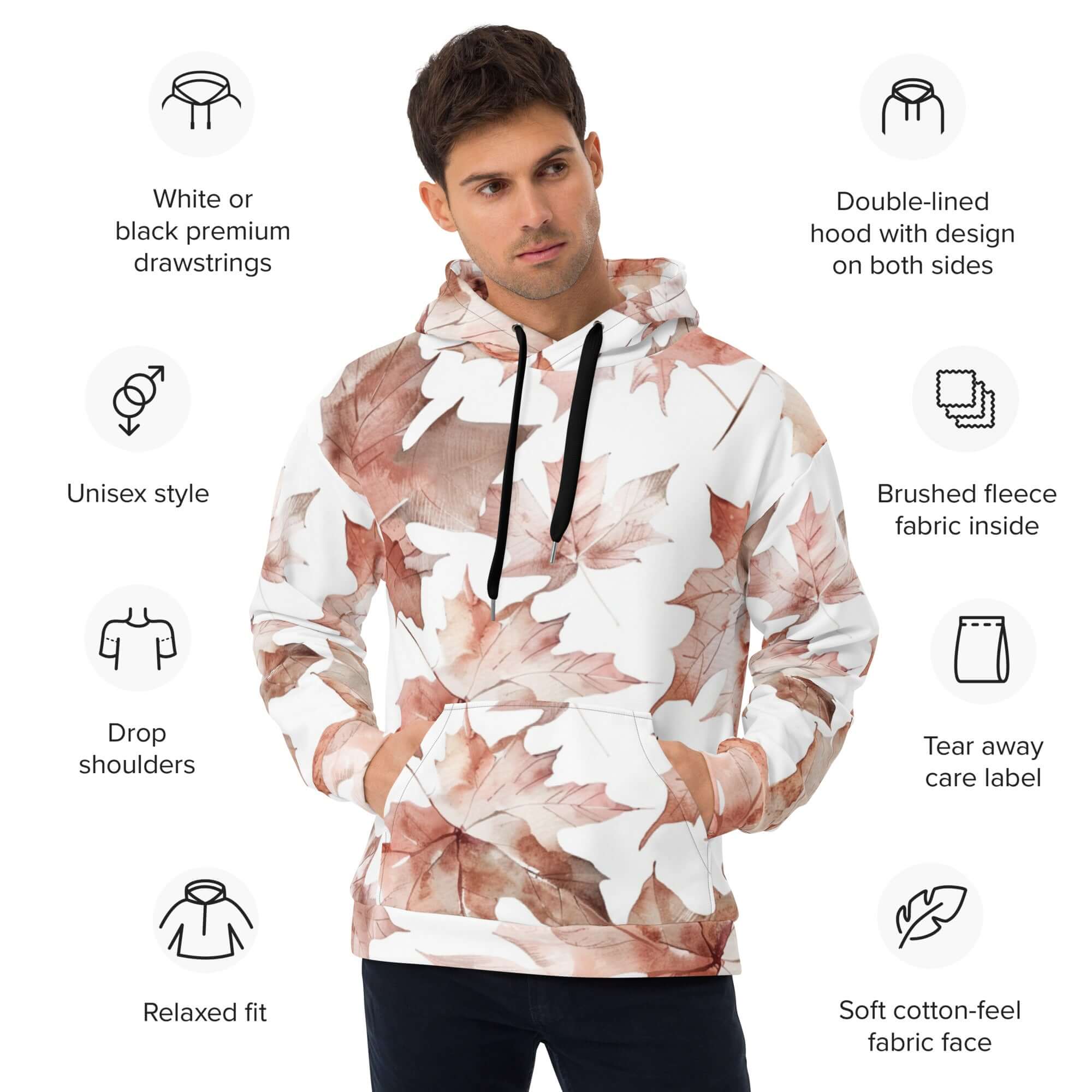 Maple Leaf Hoodie | Soft White Watercolor | Camo Colors