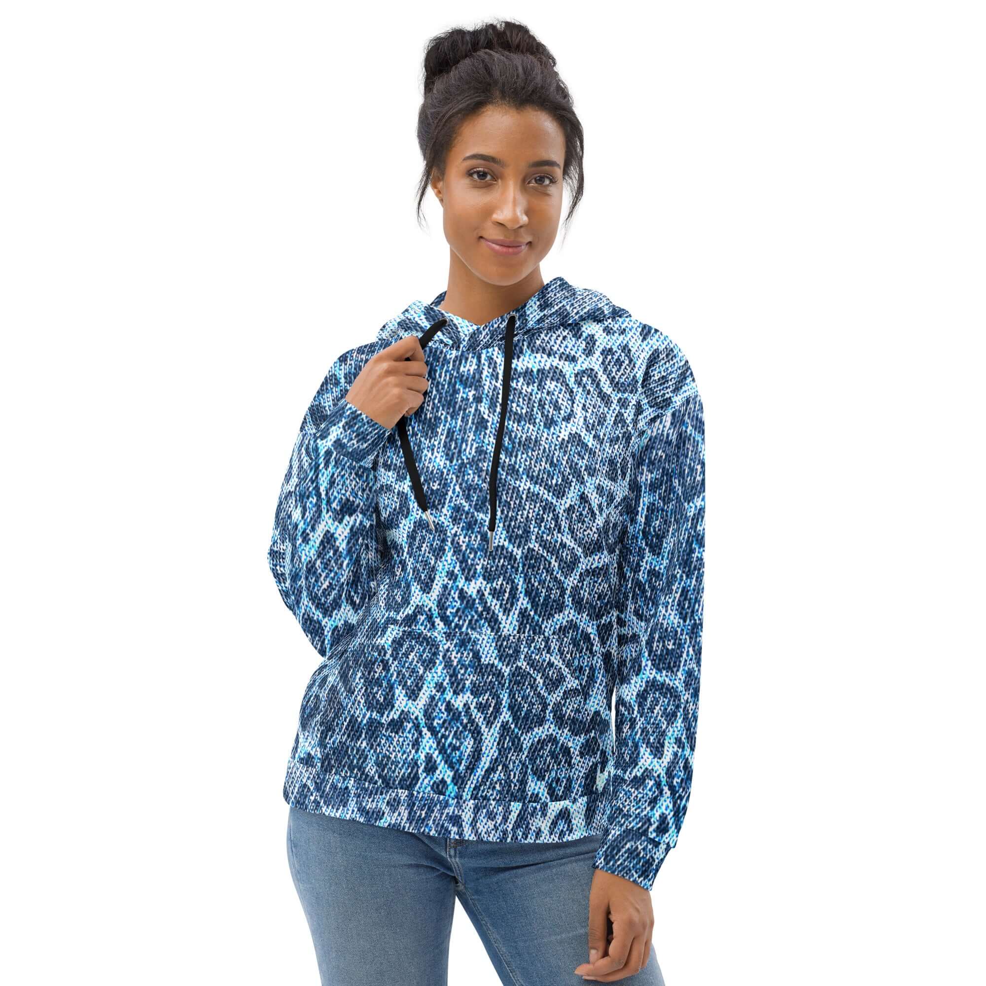 Soft, Thick and Heavy Leopard Print Hoodie | Blue Denim-Style | Camo Colors