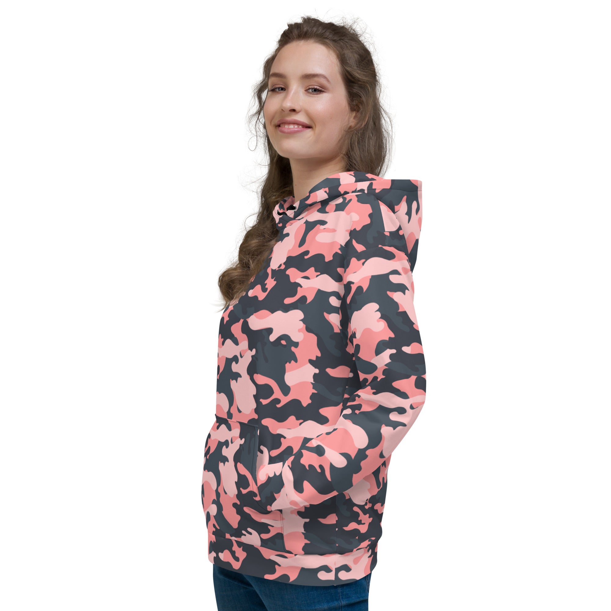 Pink Camo Hoodie | Mixed Charcoal and Light Salmon Camo Colors
