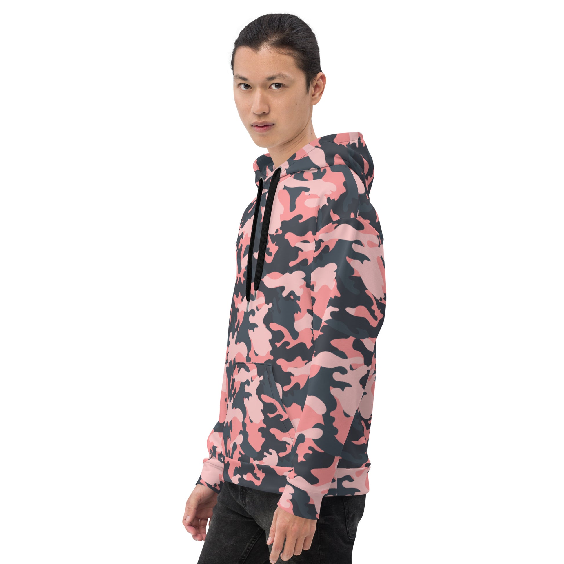 Pink Camo Hoodie | Mixed Charcoal and Light Salmon Camo Colors