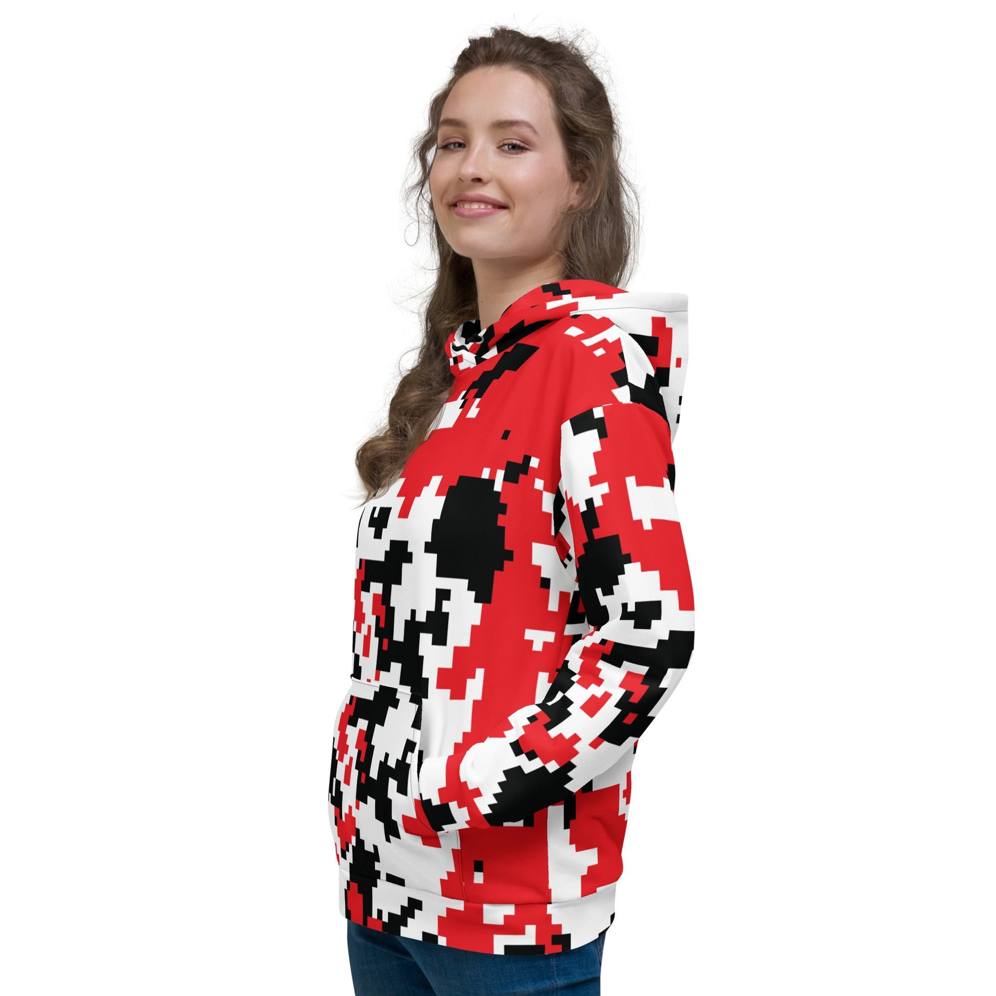 Red, Black & White Large Pixel Camo Hoodie | Camo Colors