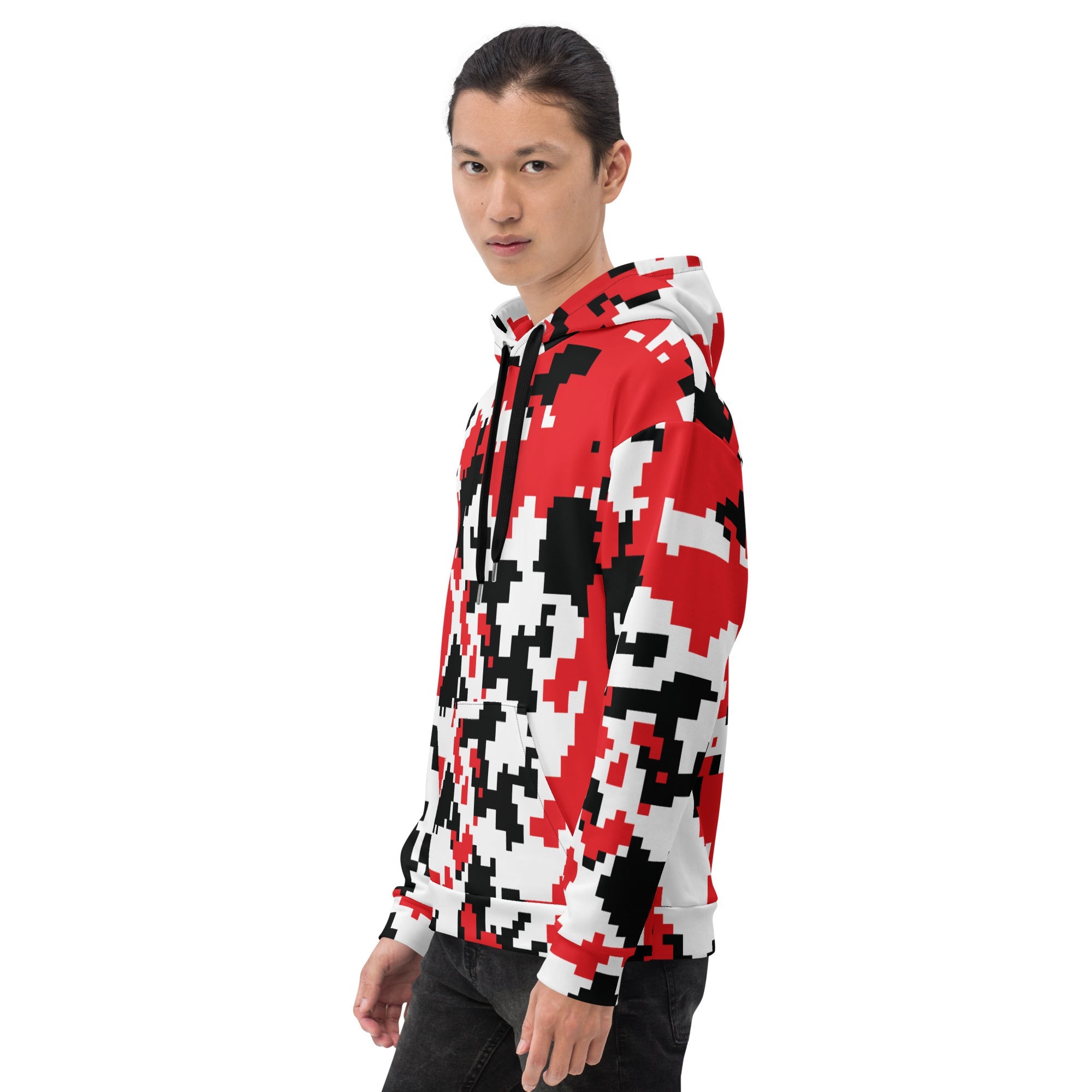 Red, Black & White Large Pixel Camo Hoodie | Camo Colors