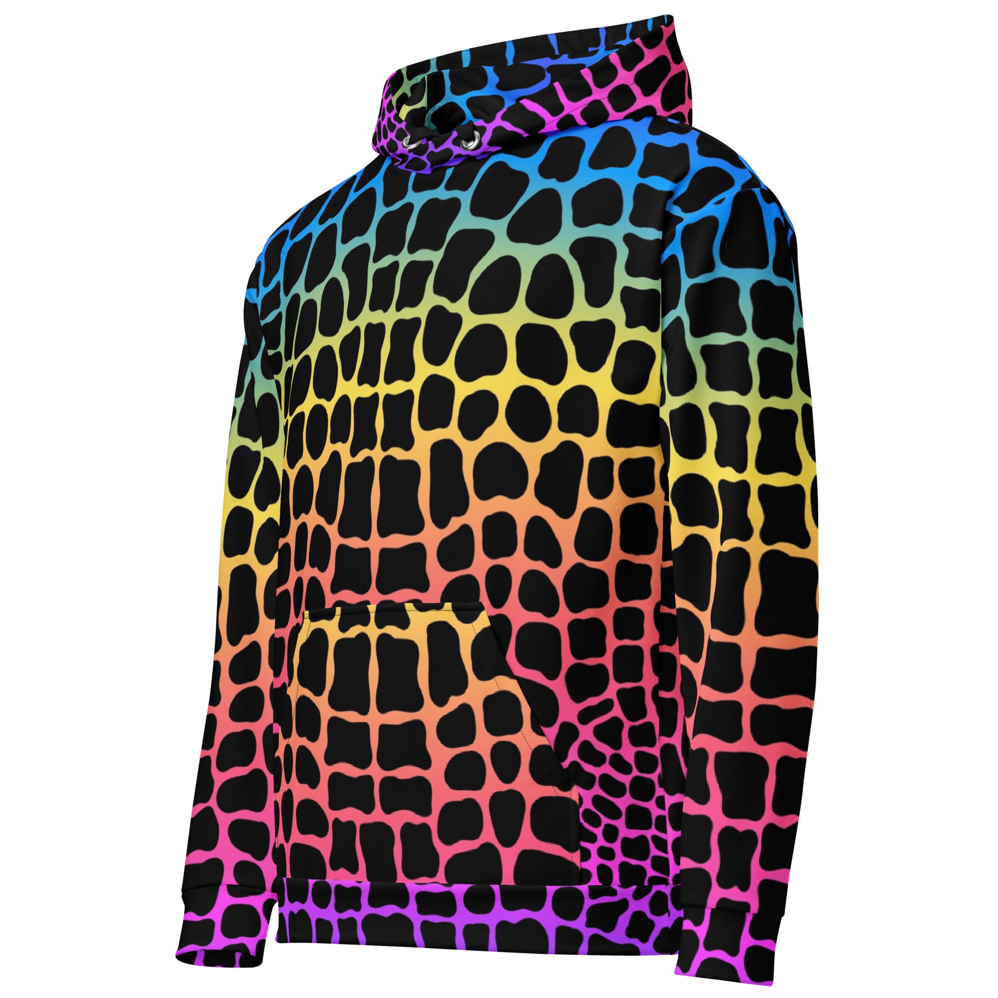 Unisex Hoodie | Neon Rainbow Colored Crocodile Print Camo Colors