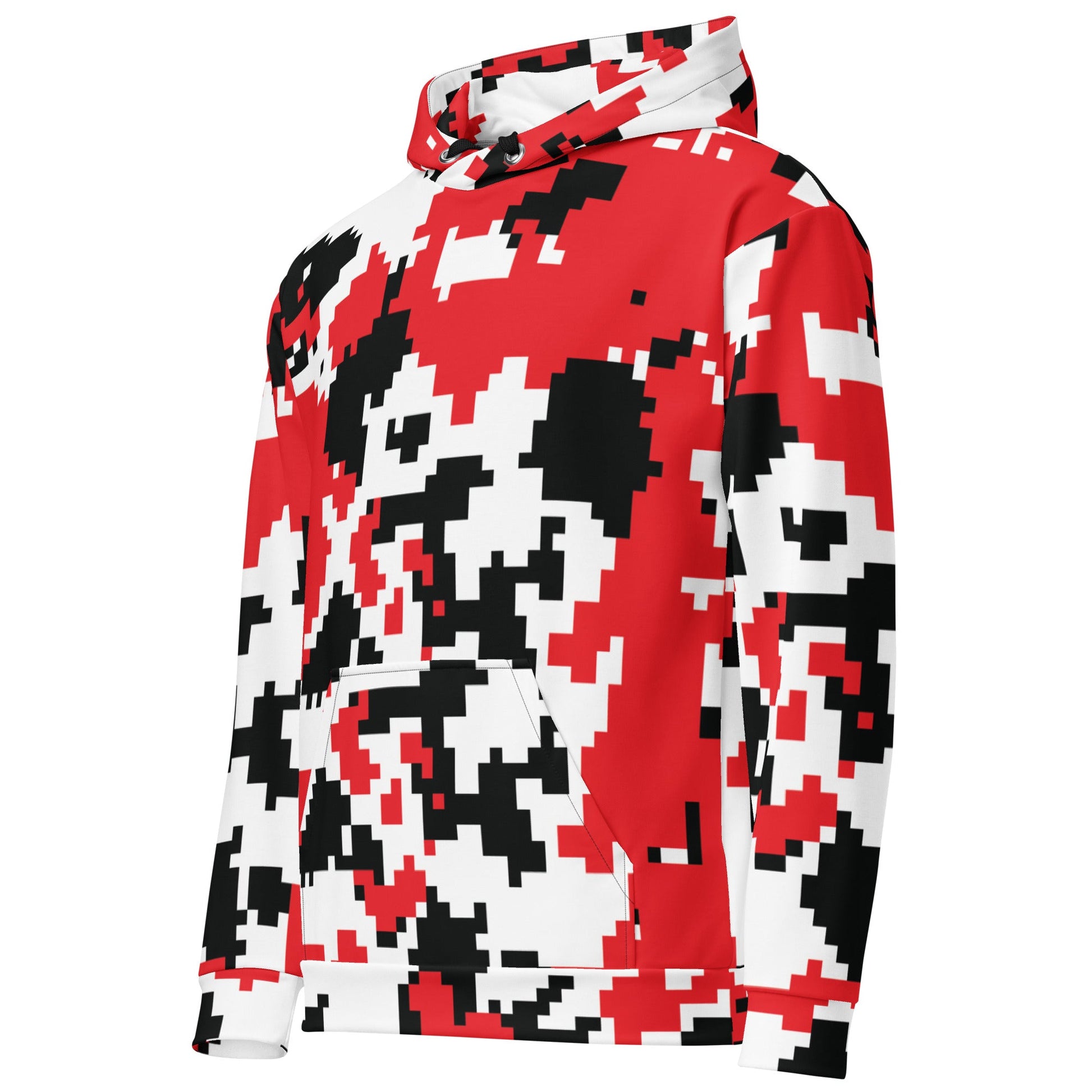 Red, Black & White Large Pixel Camo Hoodie | Camo Colors
