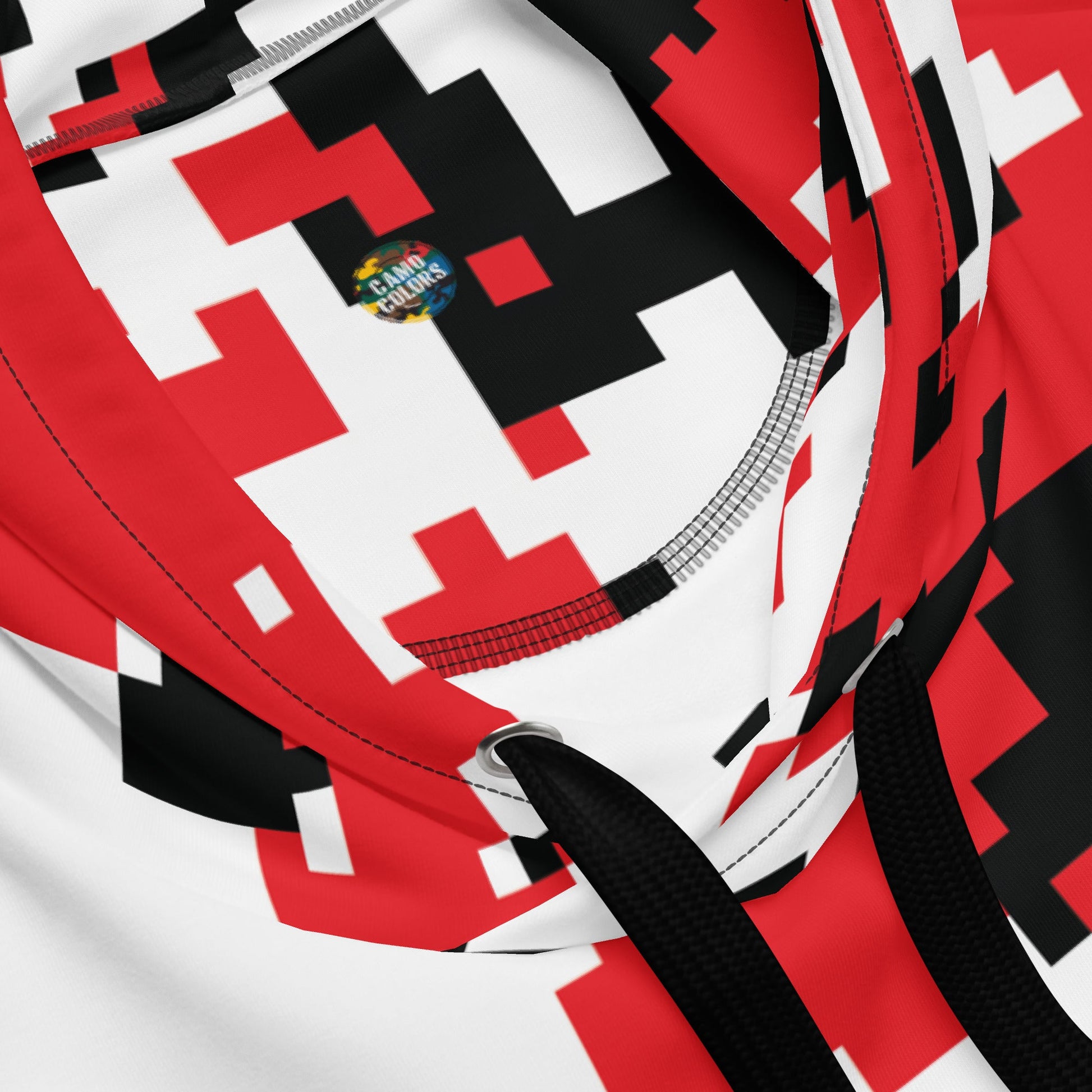 Red, Black & White Large Pixel Camo Hoodie | Camo Colors