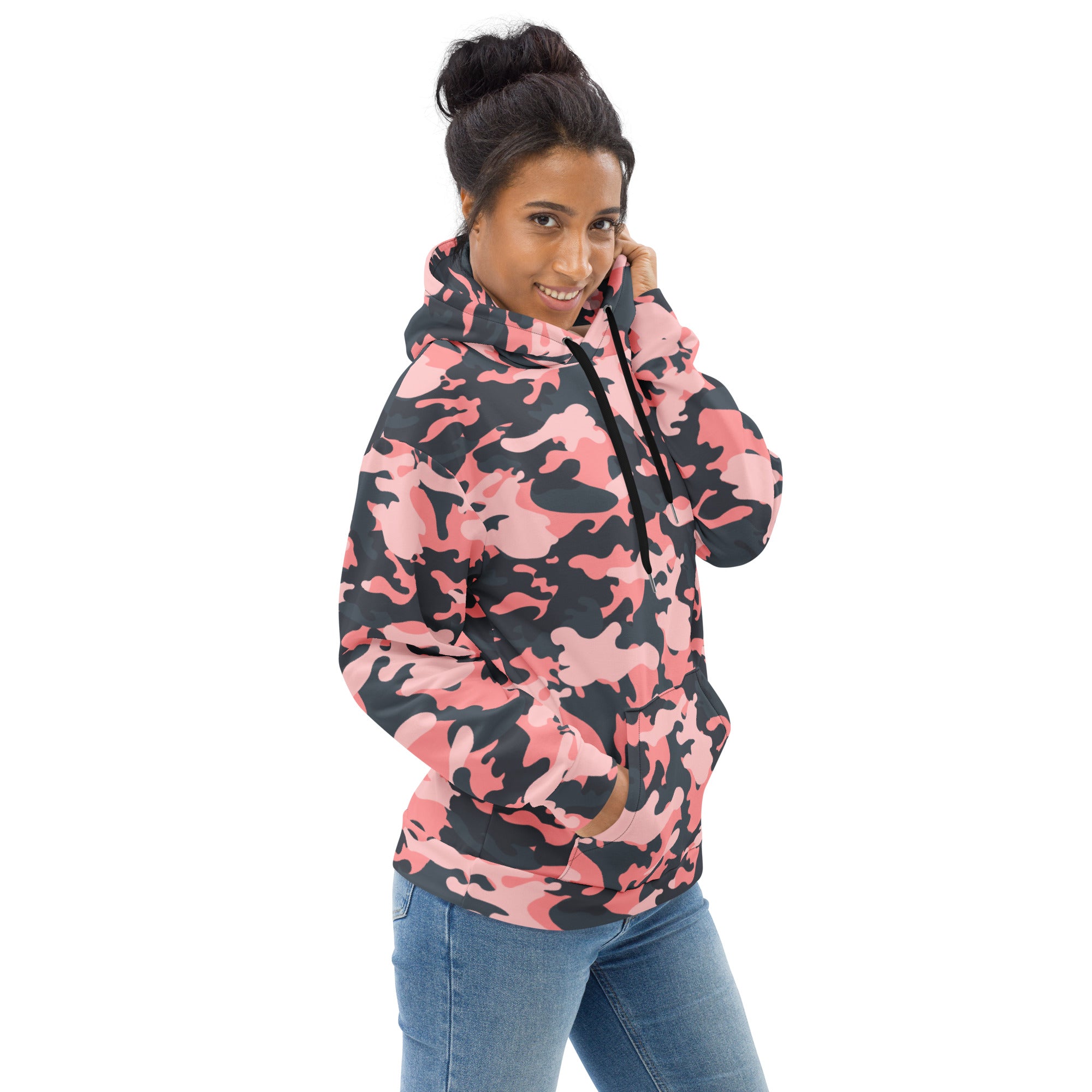 Pink Camo Hoodie | Mixed Charcoal and Light Salmon Camo Colors