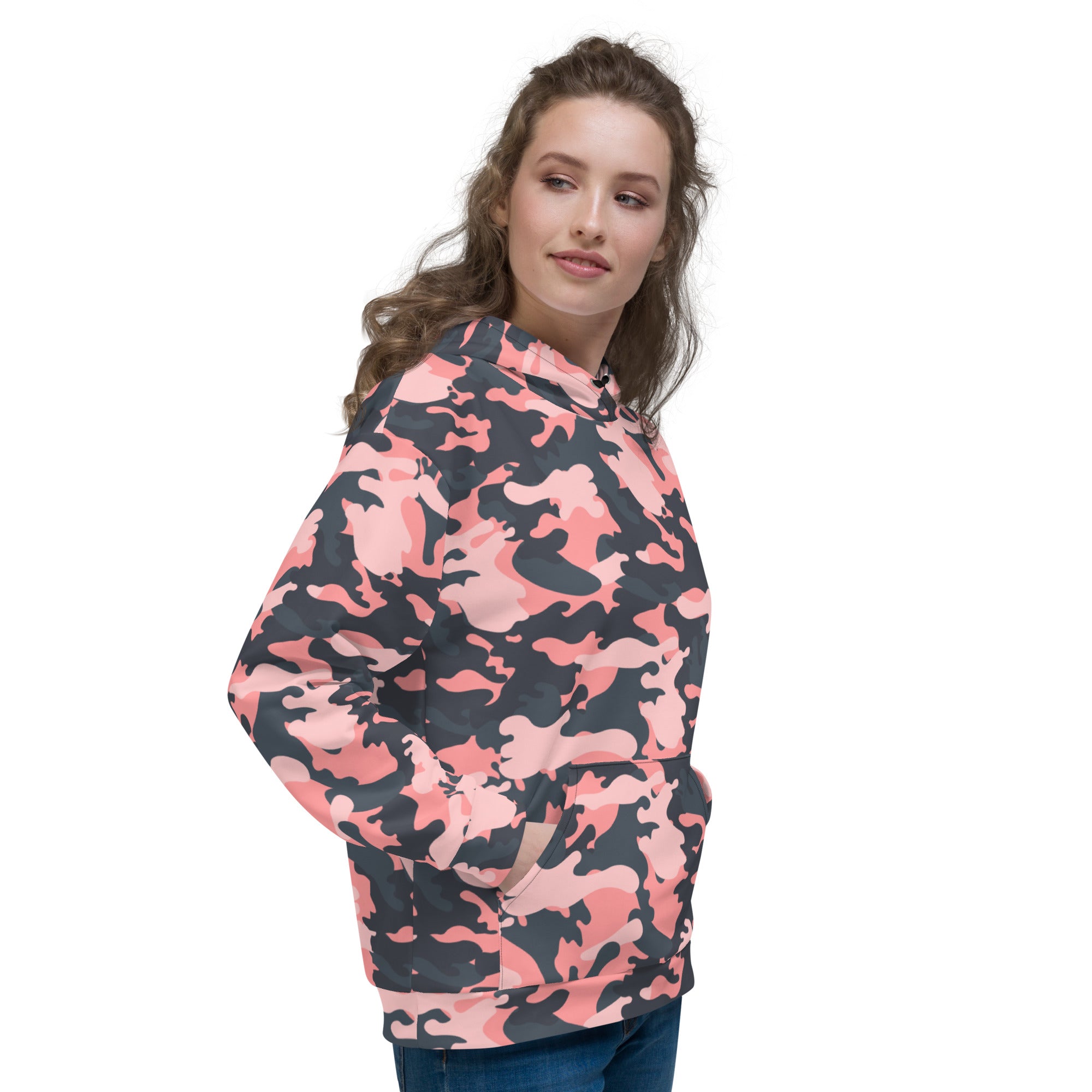 Pink Camo Hoodie | Mixed Charcoal and Light Salmon Camo Colors
