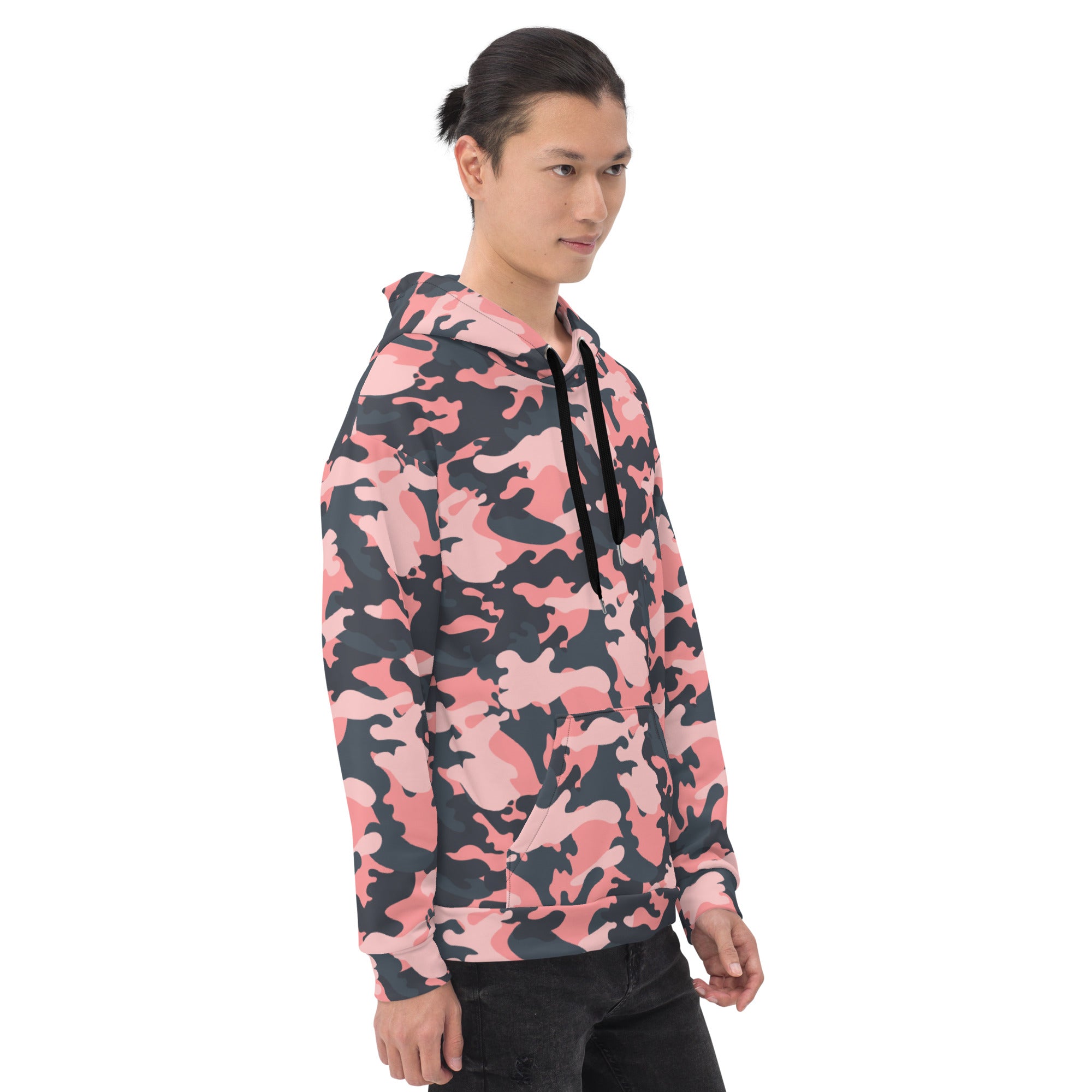 Pink Camo Hoodie | Mixed Charcoal and Light Salmon Camo Colors