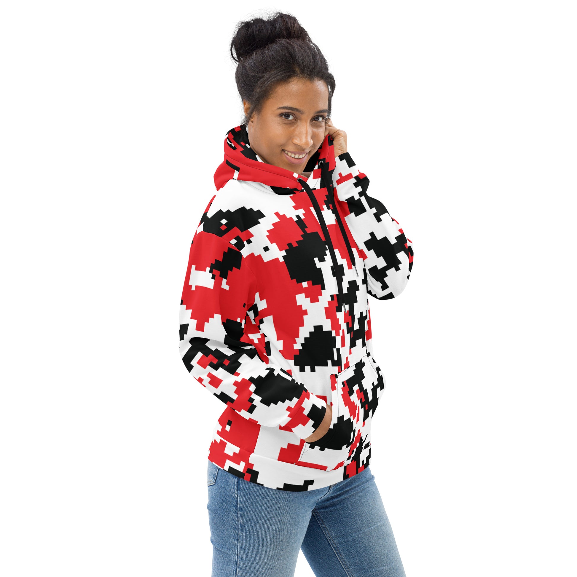 Red, Black & White Large Pixel Camo Hoodie | Camo Colors