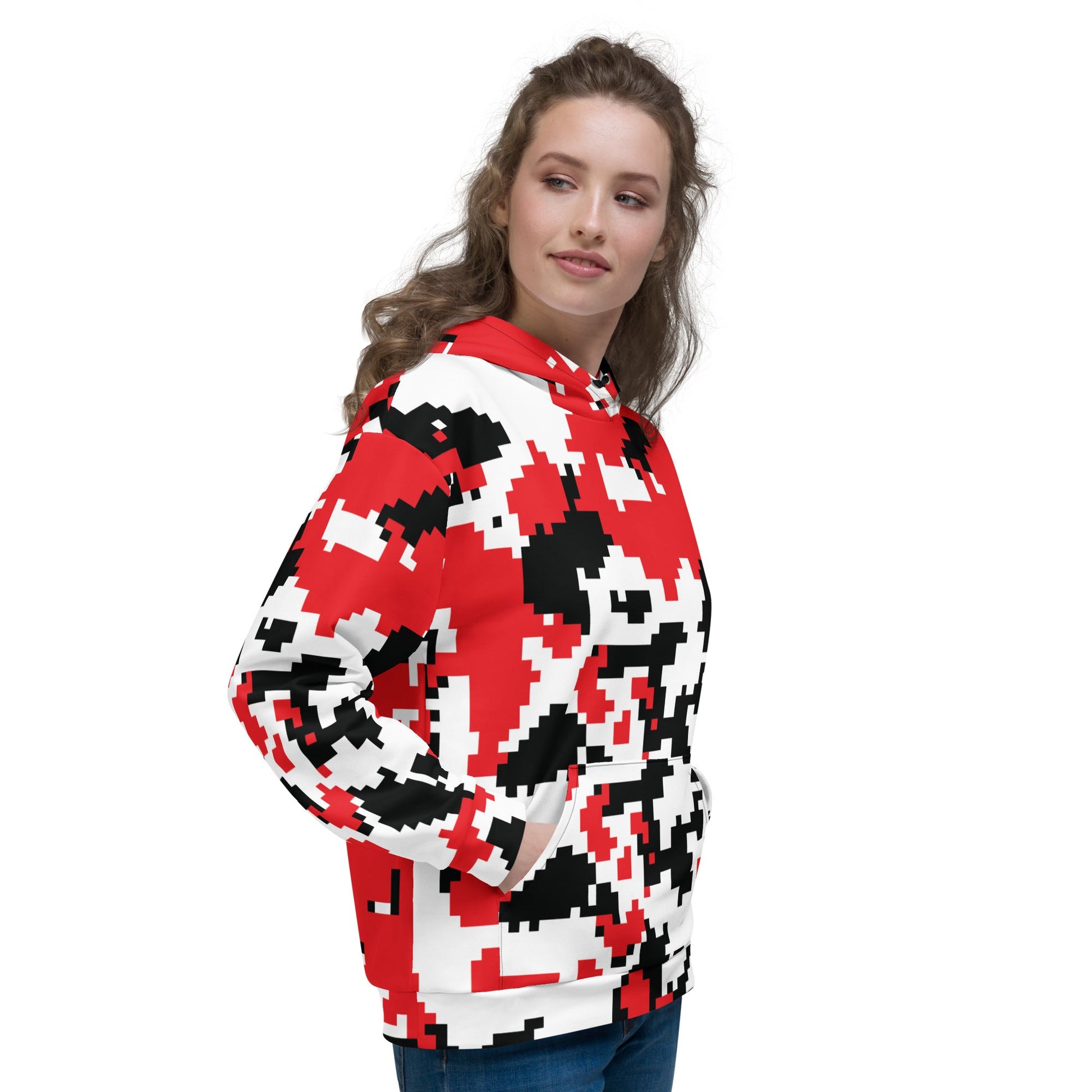 Red, Black & White Large Pixel Camo Hoodie | Camo Colors