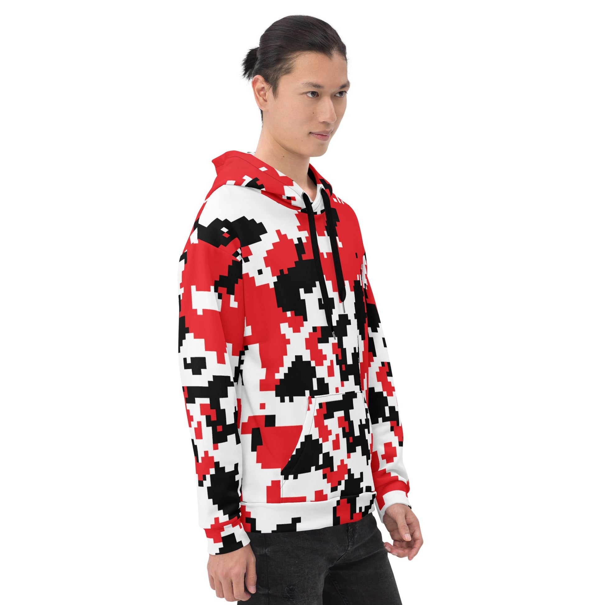 Red, Black & White Large Pixel Camo Hoodie | Camo Colors