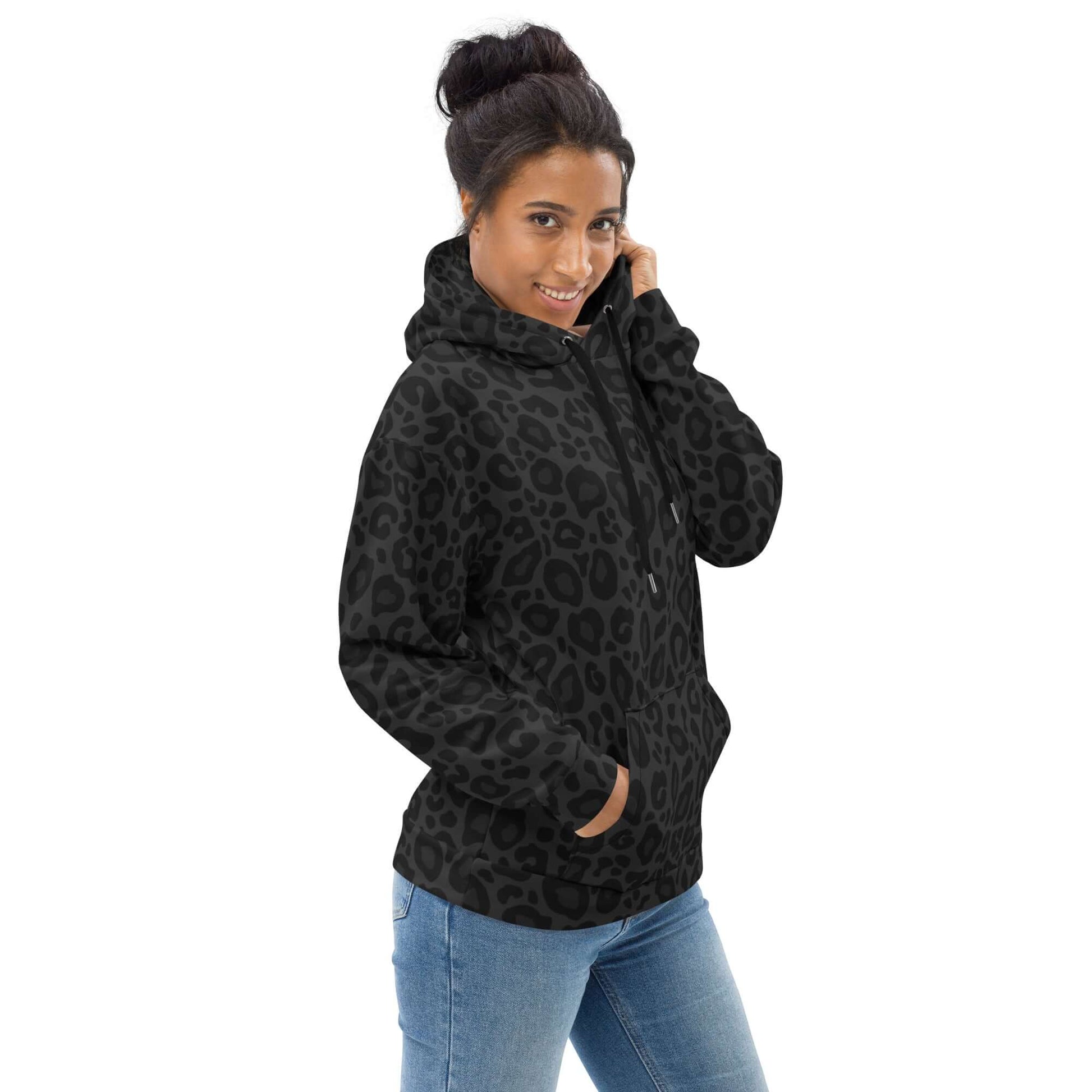 Soft, Thick and Heavy Black Leopard Print Hoodie | Puma Pattern | Camo Colors
