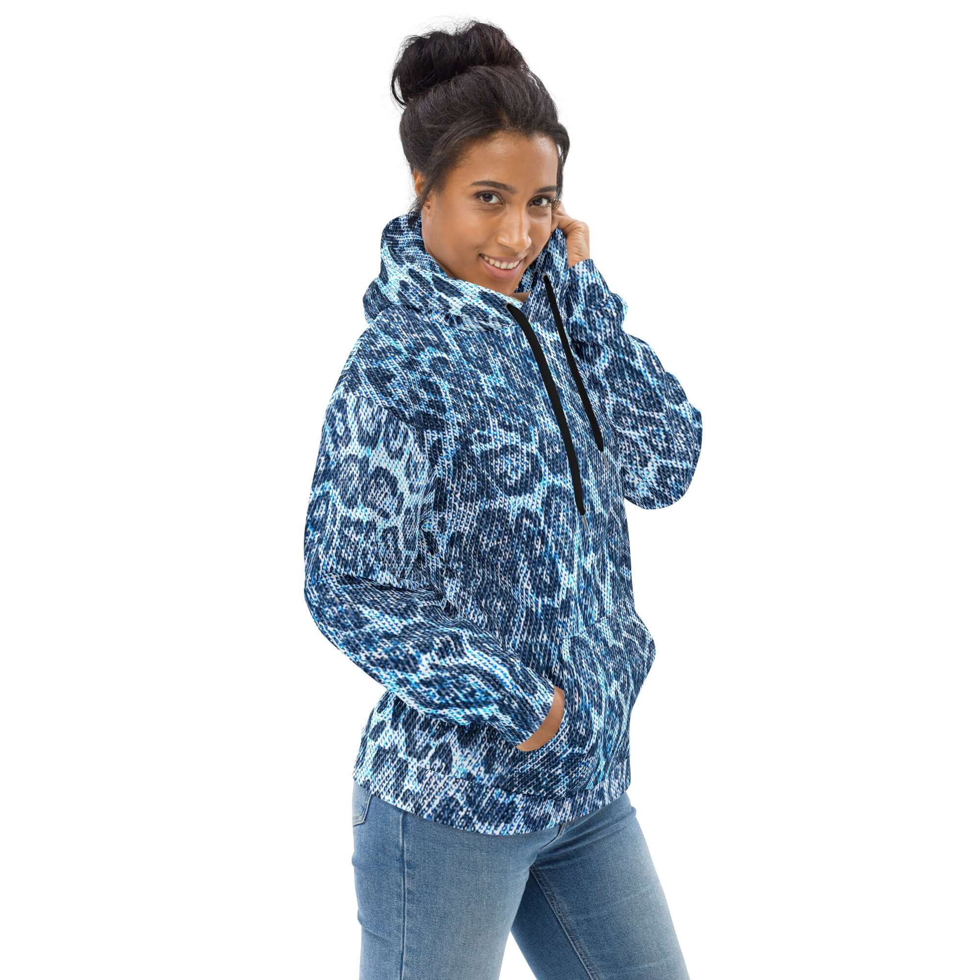 Soft, Thick and Heavy Leopard Print Hoodie | Blue Denim-Style | Camo Colors