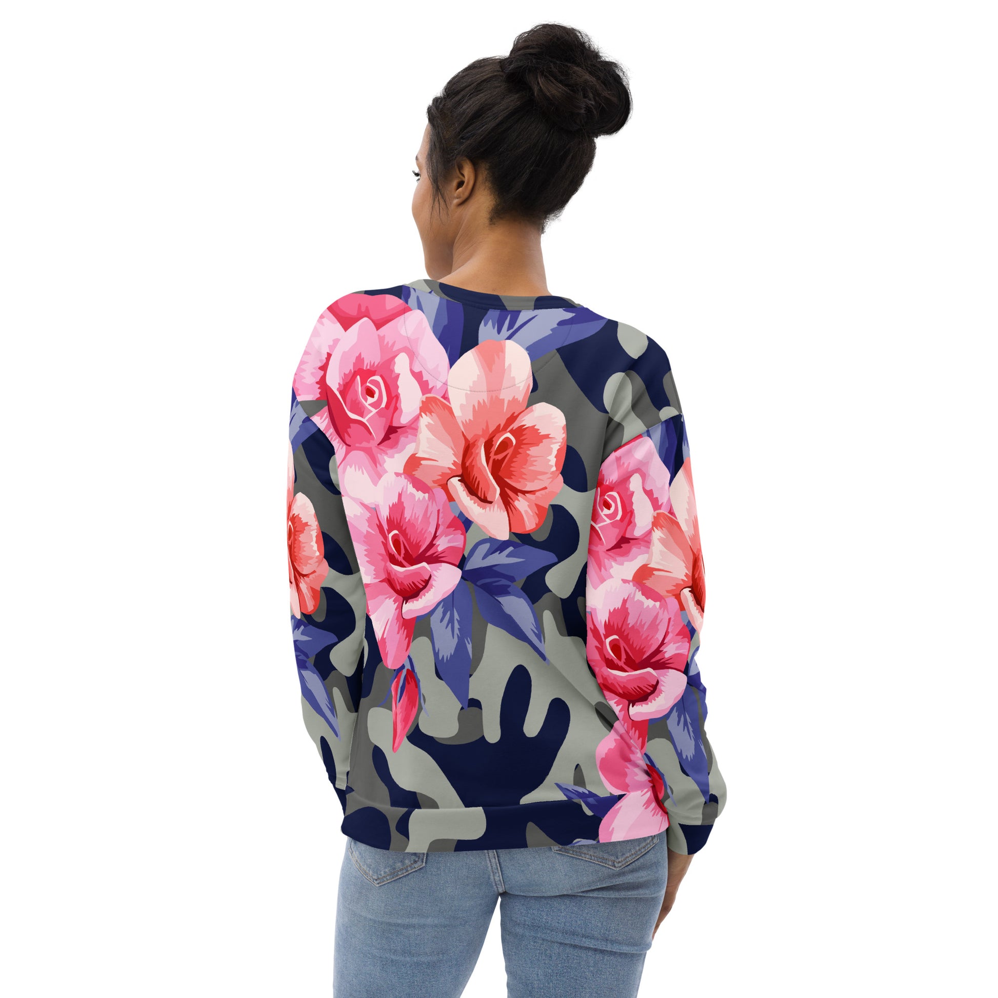 Pink Rose Camo Sweatshirt | Beautiful Unisex Floral Print Camo Colors