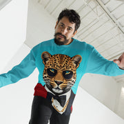 Leopard in Red Tuxedo on a Turquoise Sweatshirt | Camo Colors