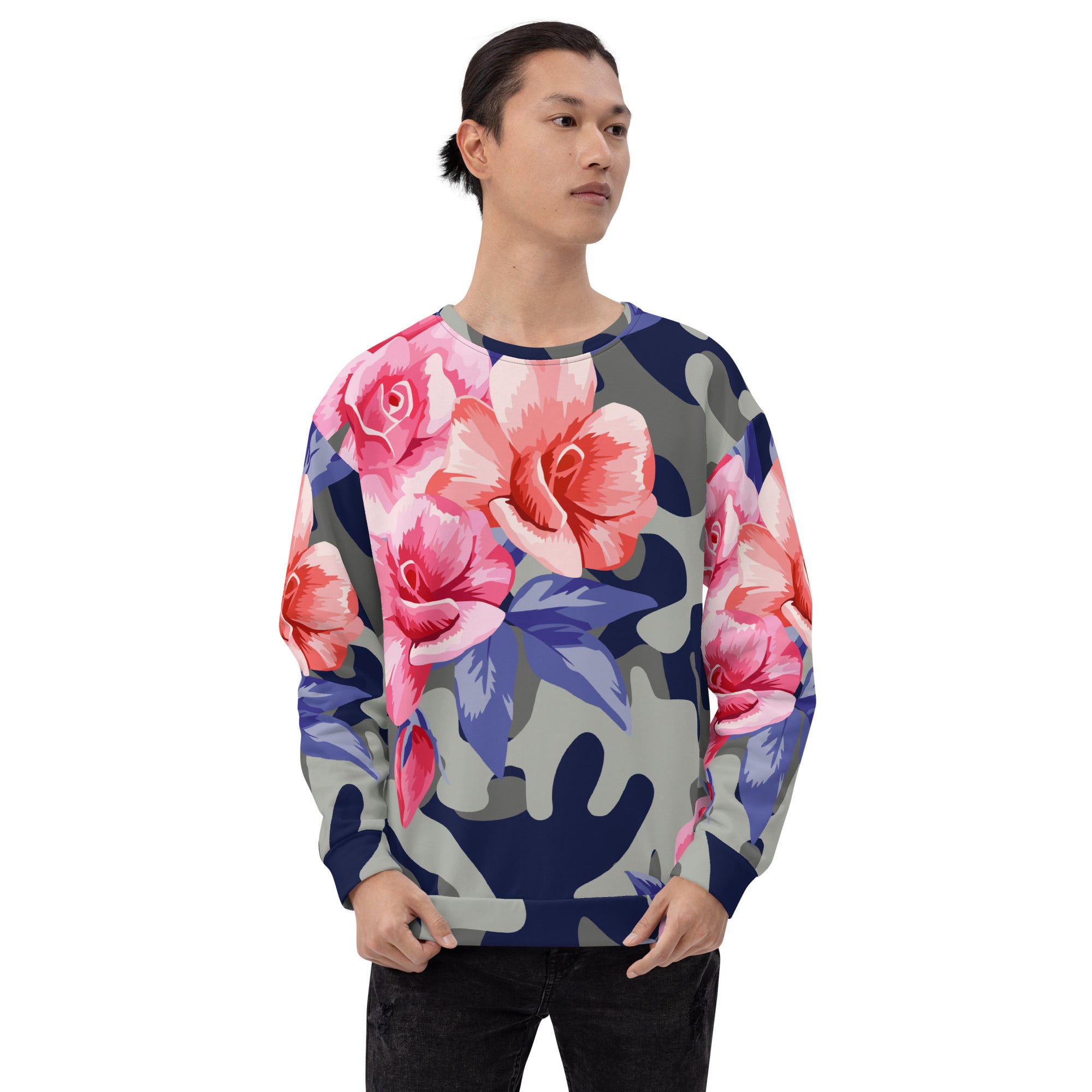 Pink Rose Camo Sweatshirt | Beautiful Unisex Floral Print Camo Colors