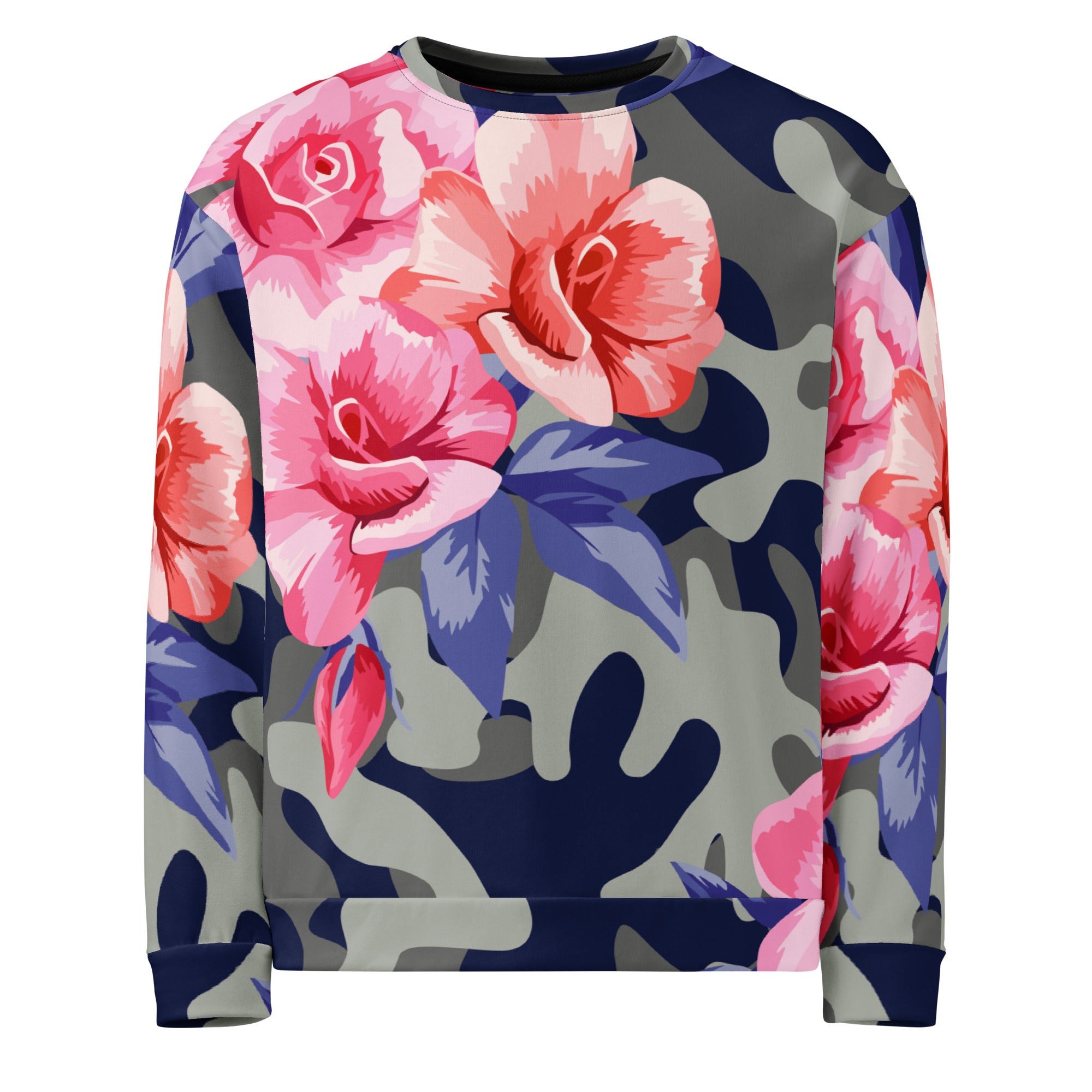 Pink Rose Camo Sweatshirt | Beautiful Unisex Floral Print Camo Colors