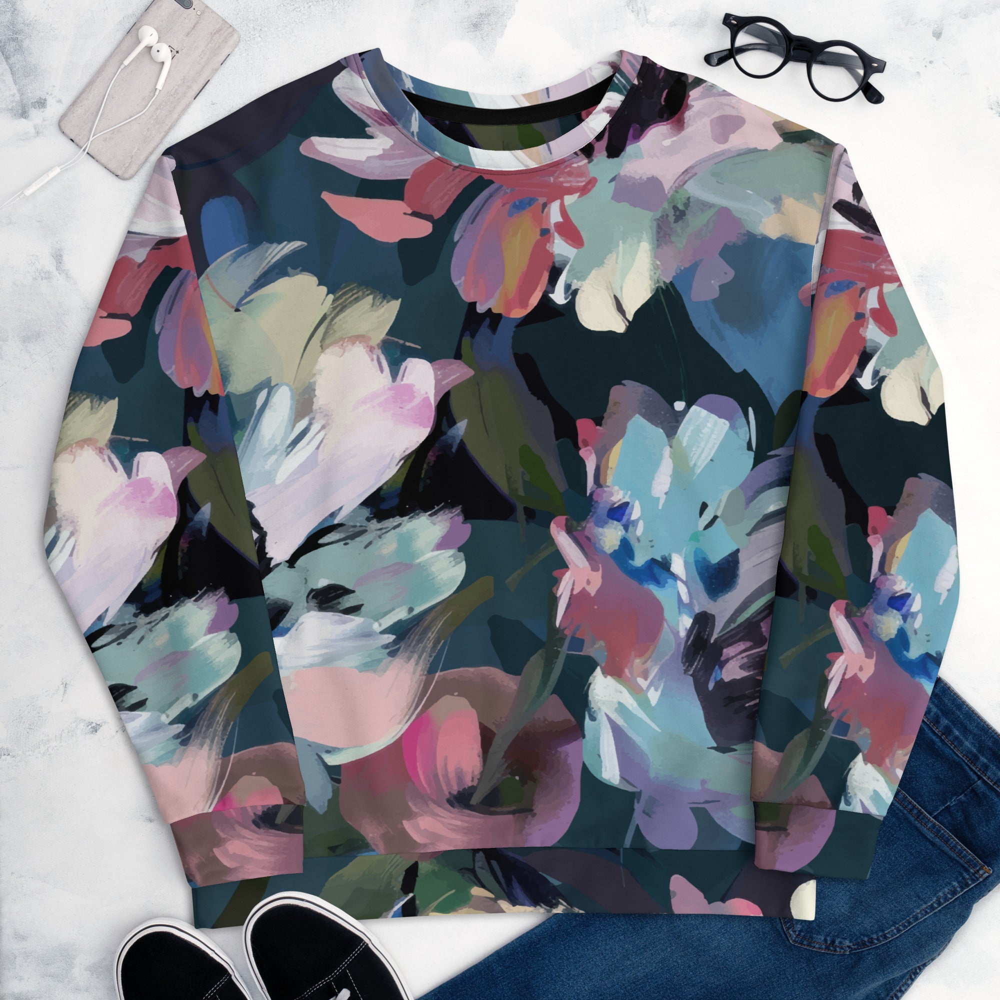 Sweet Watercolor Flower Sweatshirt | Pastel Colors | Unisex Camo Colors