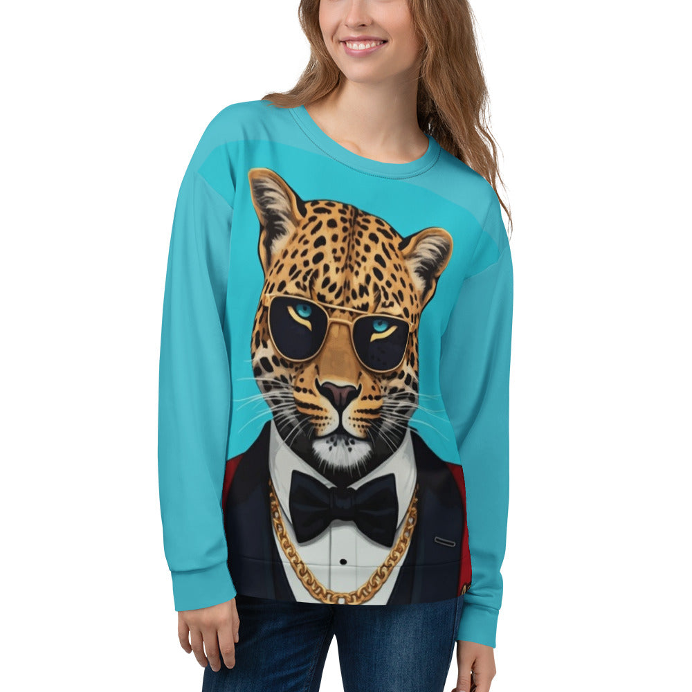 Leopard in Red Tuxedo on a Turquoise Sweatshirt | Camo Colors