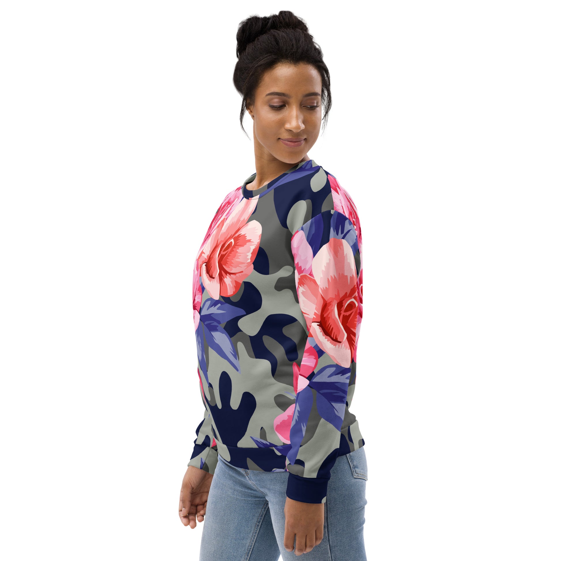 Pink Rose Camo Sweatshirt | Beautiful Unisex Floral Print Camo Colors