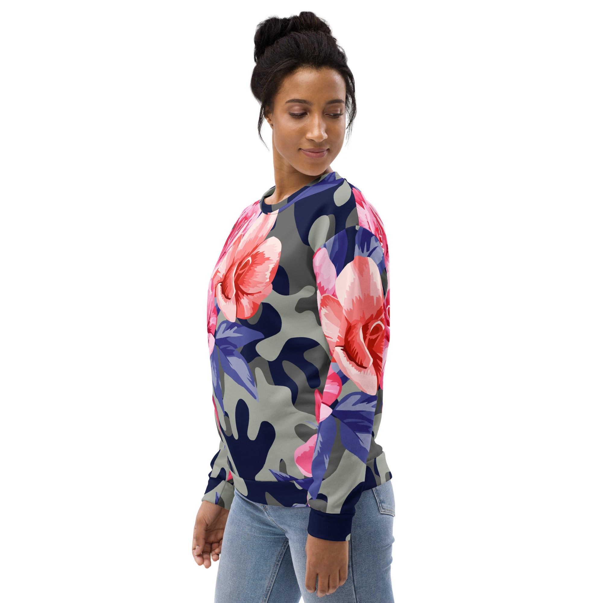 Pink Rose Camo Sweatshirt | Beautiful Unisex Floral Print Camo Colors