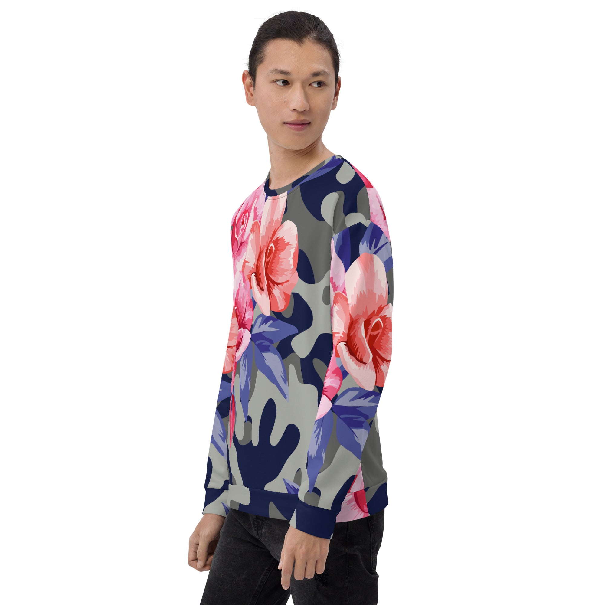 Pink Rose Camo Sweatshirt | Beautiful Unisex Floral Print Camo Colors