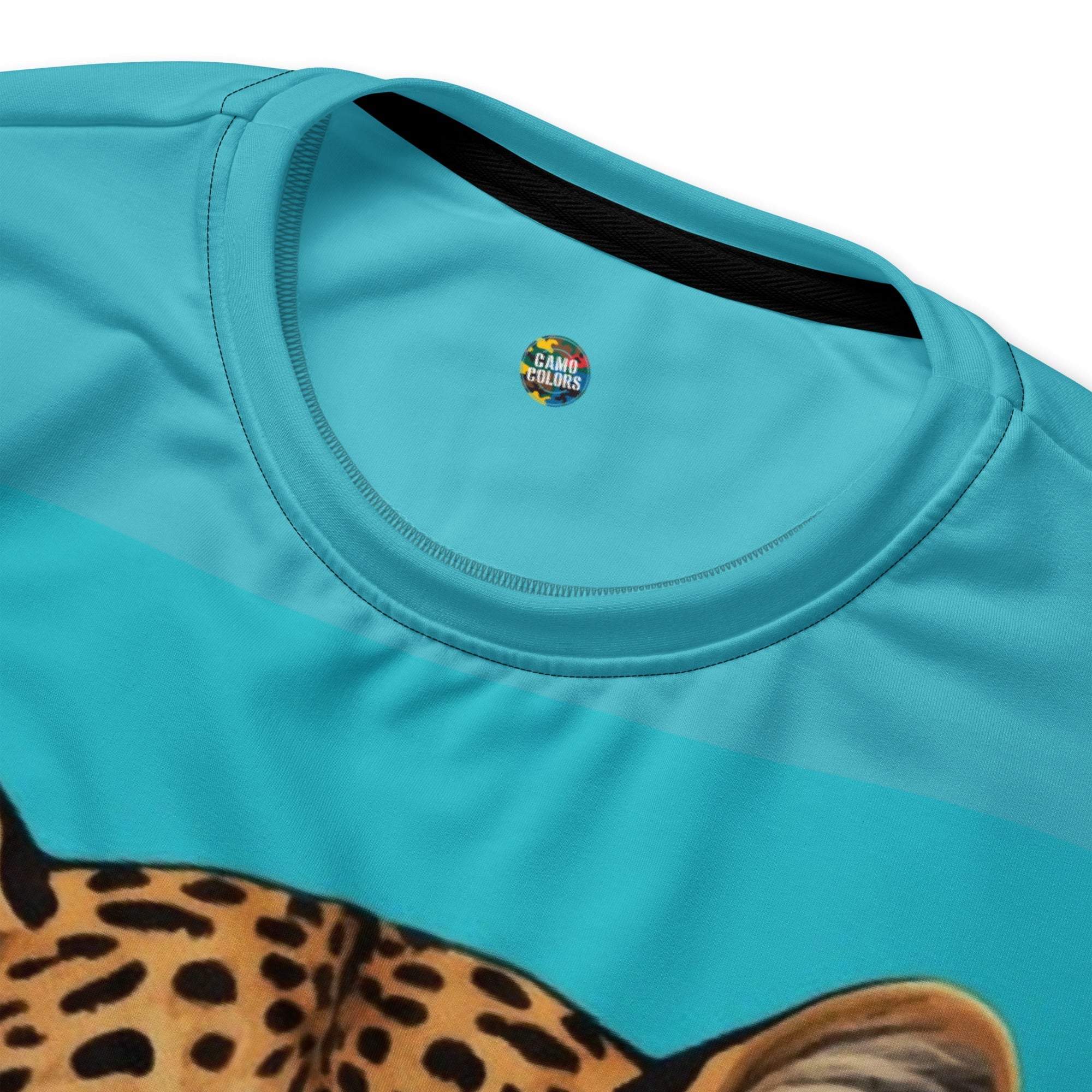 Leopard in Red Tuxedo on a Turquoise Sweatshirt | Camo Colors